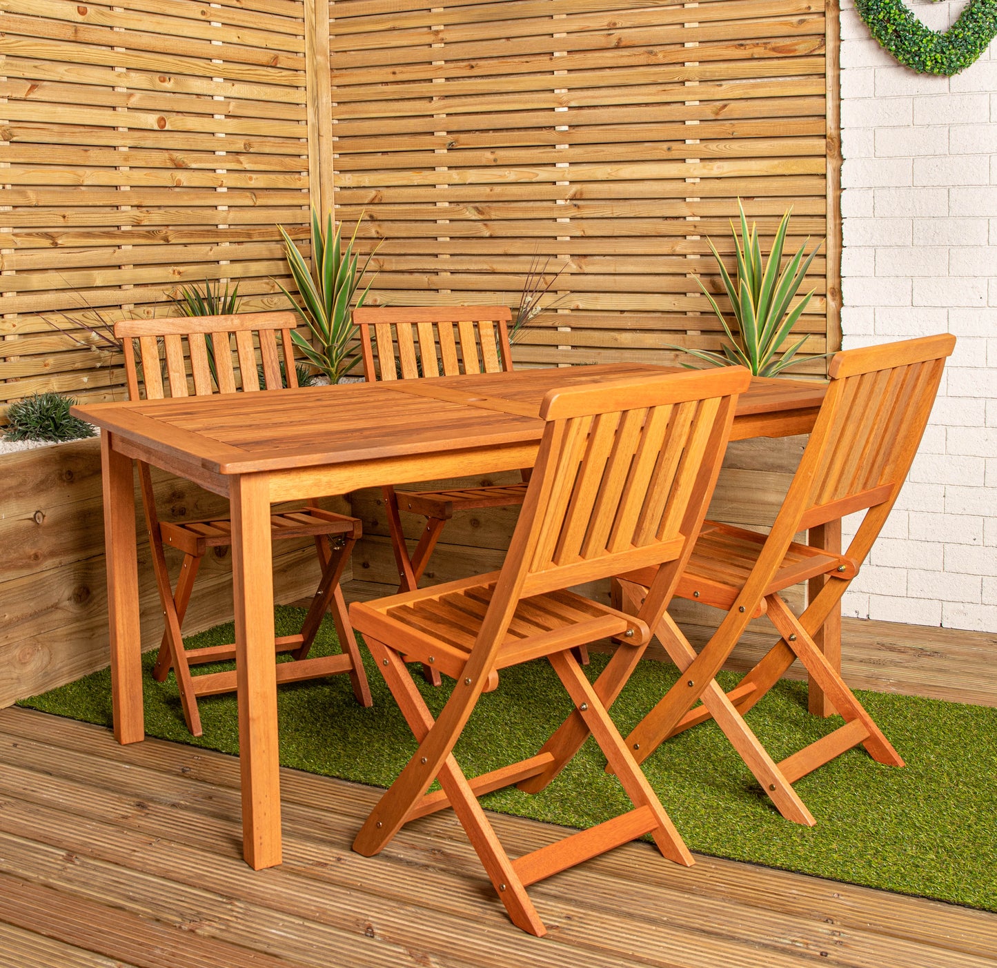 Outdoor 4 Person Rectangular Wooden Garden Patio Dining Table Chairs Set