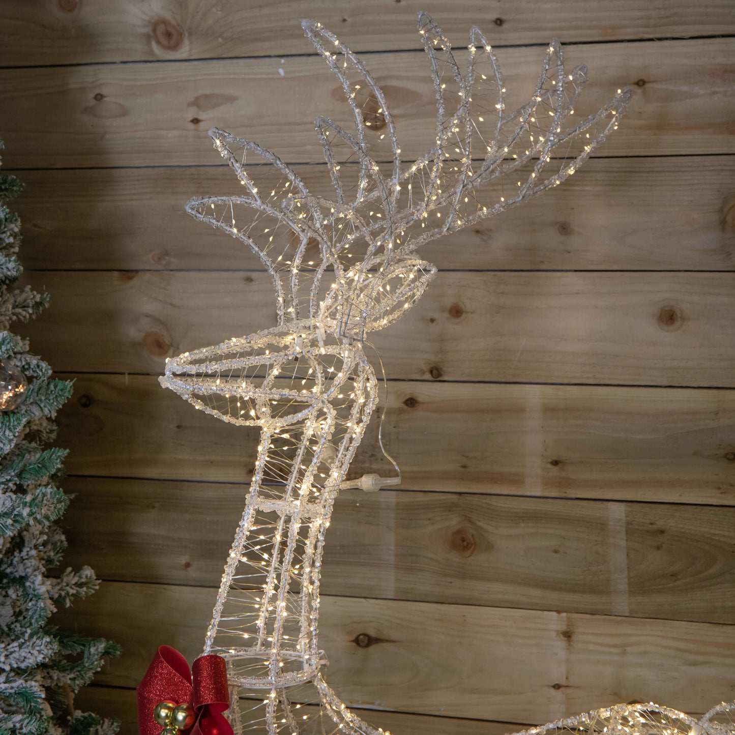 1.48m Light up Acrylic Christmas Deer Decoration with Red Bow and 940 Warm White LEDs