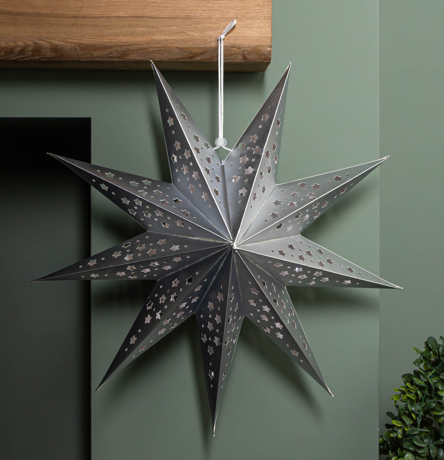 50cm Battery Powered Light up Silver Origami Hanging Christmas Star with LEDs