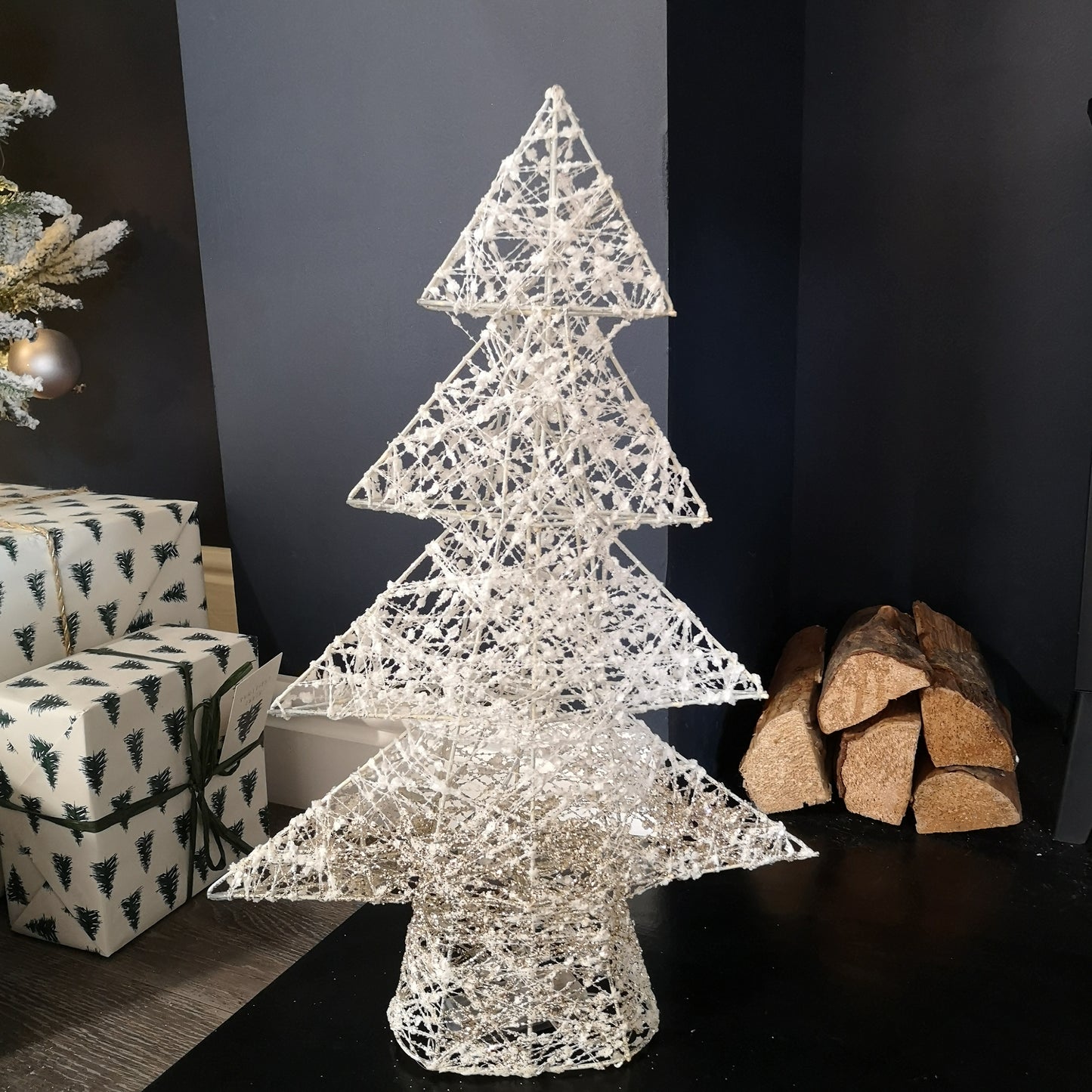 50cm Warm White Battery Operated LED White and Gold Tree Silhouette Christmas Decoration