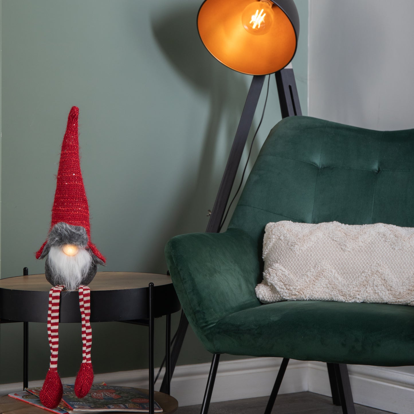 72cm Lit Plush Christmas Gonk with Dangly Legs & Aviator Hat in Red & Grey
