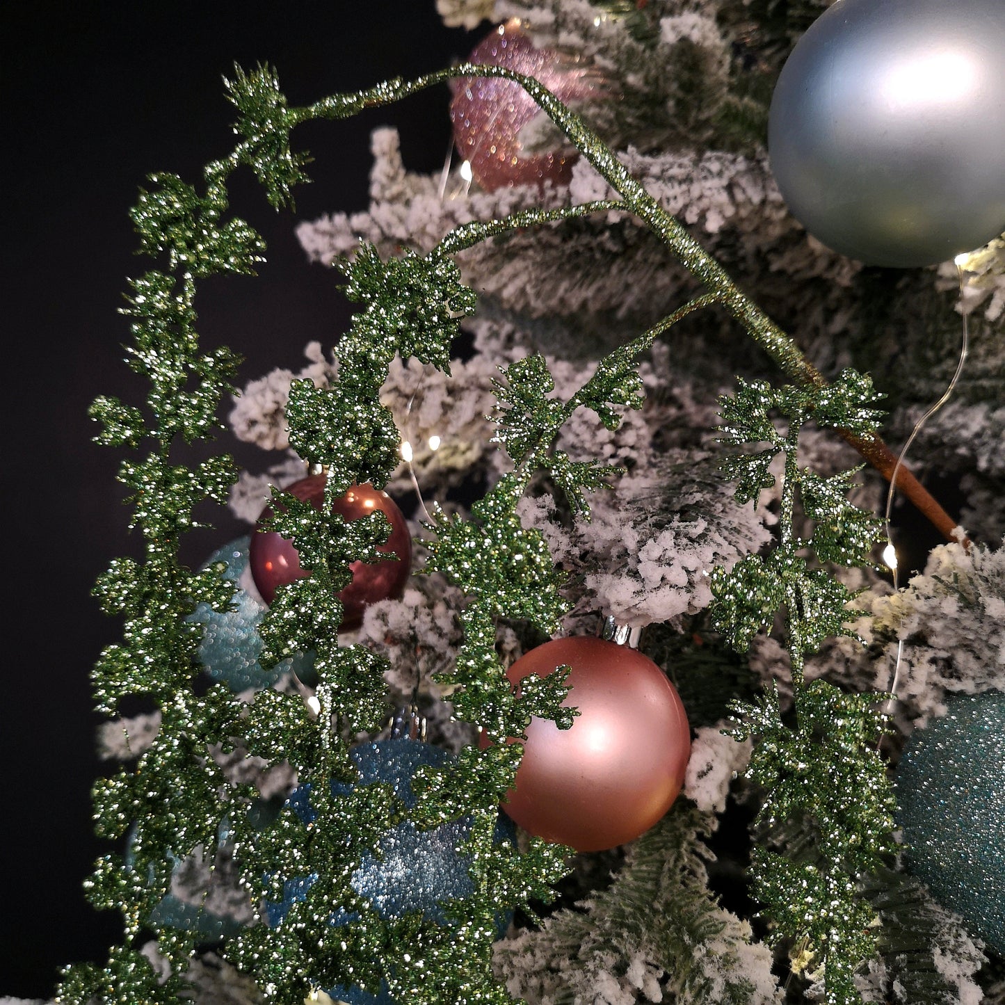 96cm Green Glitter Frosted Mini Leaf Wispy Christmas Stem Decoration