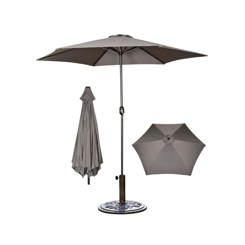 2.7m Havana Garden Patio Parasol with Crank Handle in Grey with 9kg Base Included