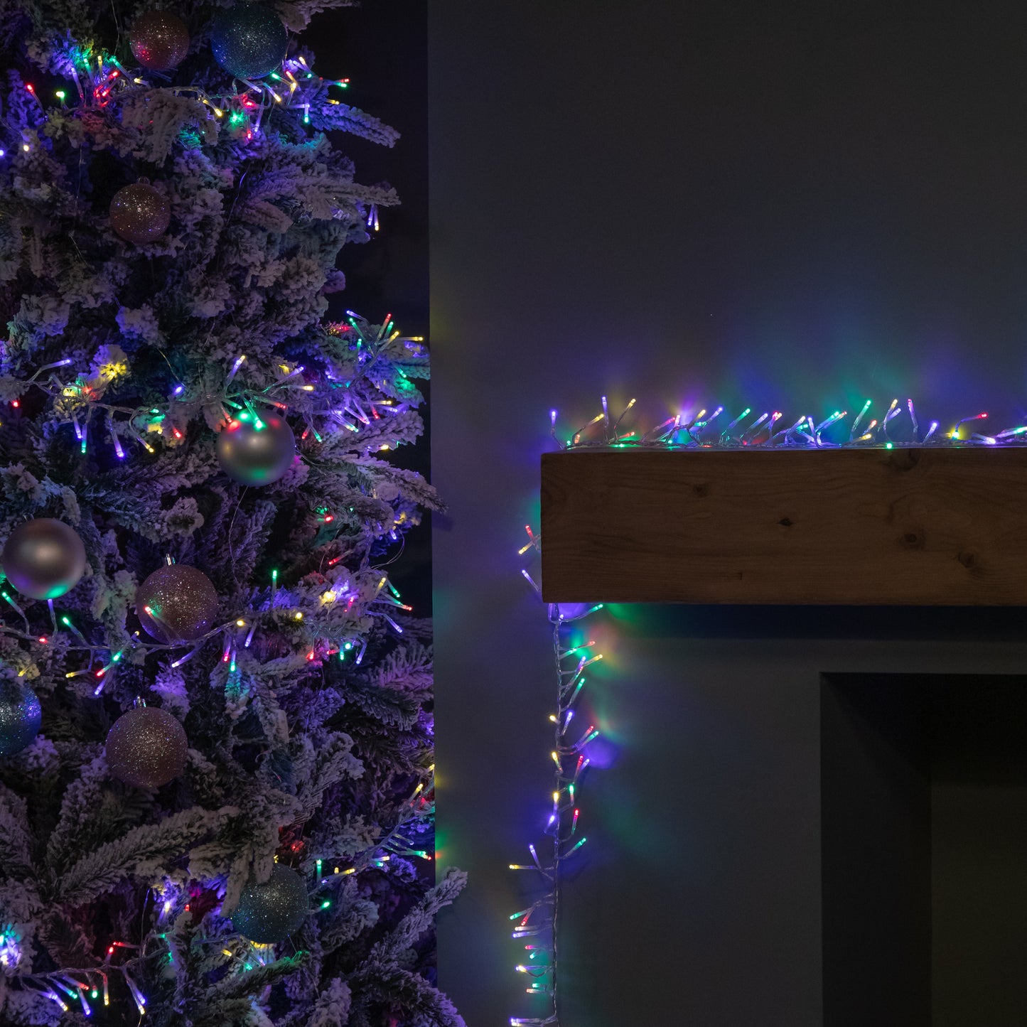 9.3m 720 LED Christmas Cluster String Lights with Timer in Multi-Coloured on Clear Cable