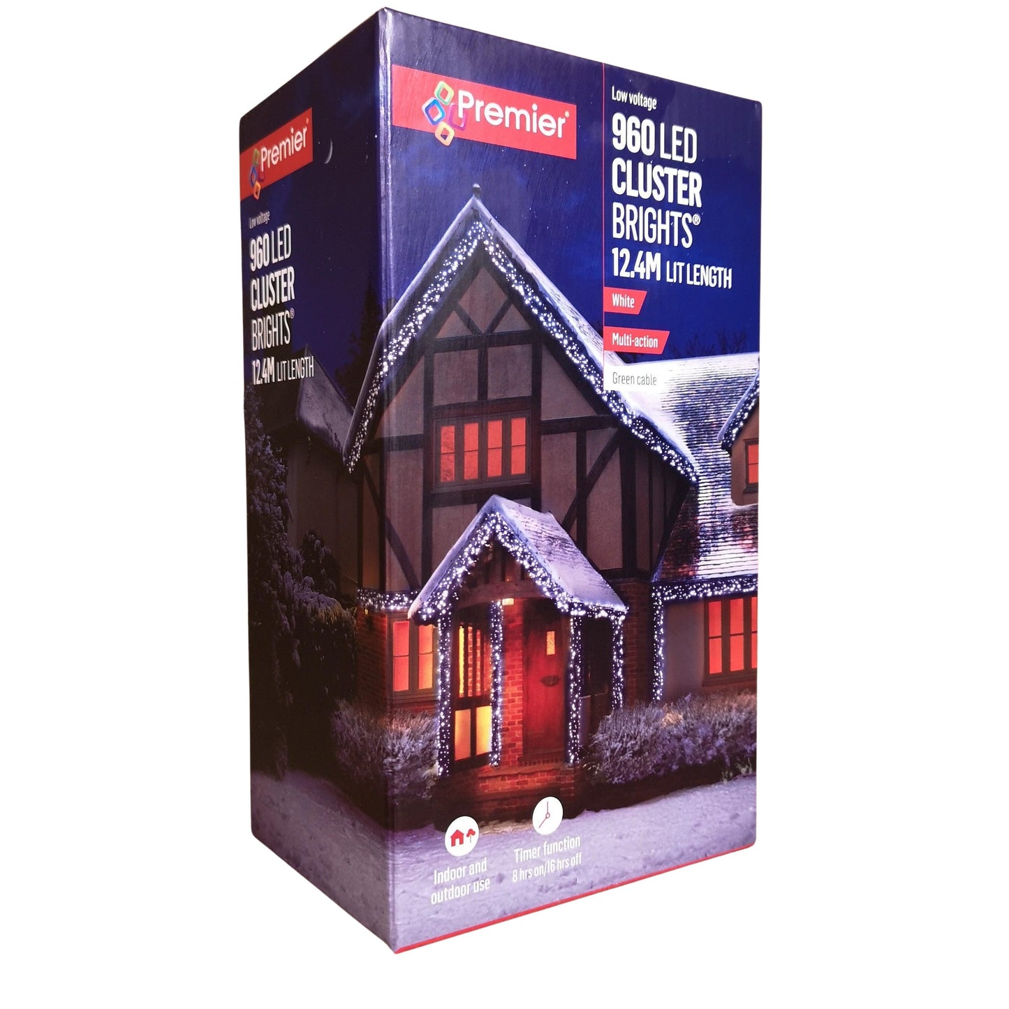 Factory Seconds: 960 LED 12.4m Premier ClusterBrights Indoor Outdoor Multifunction Mains Operated Christmas Cluster Lights with Timer in Cool White