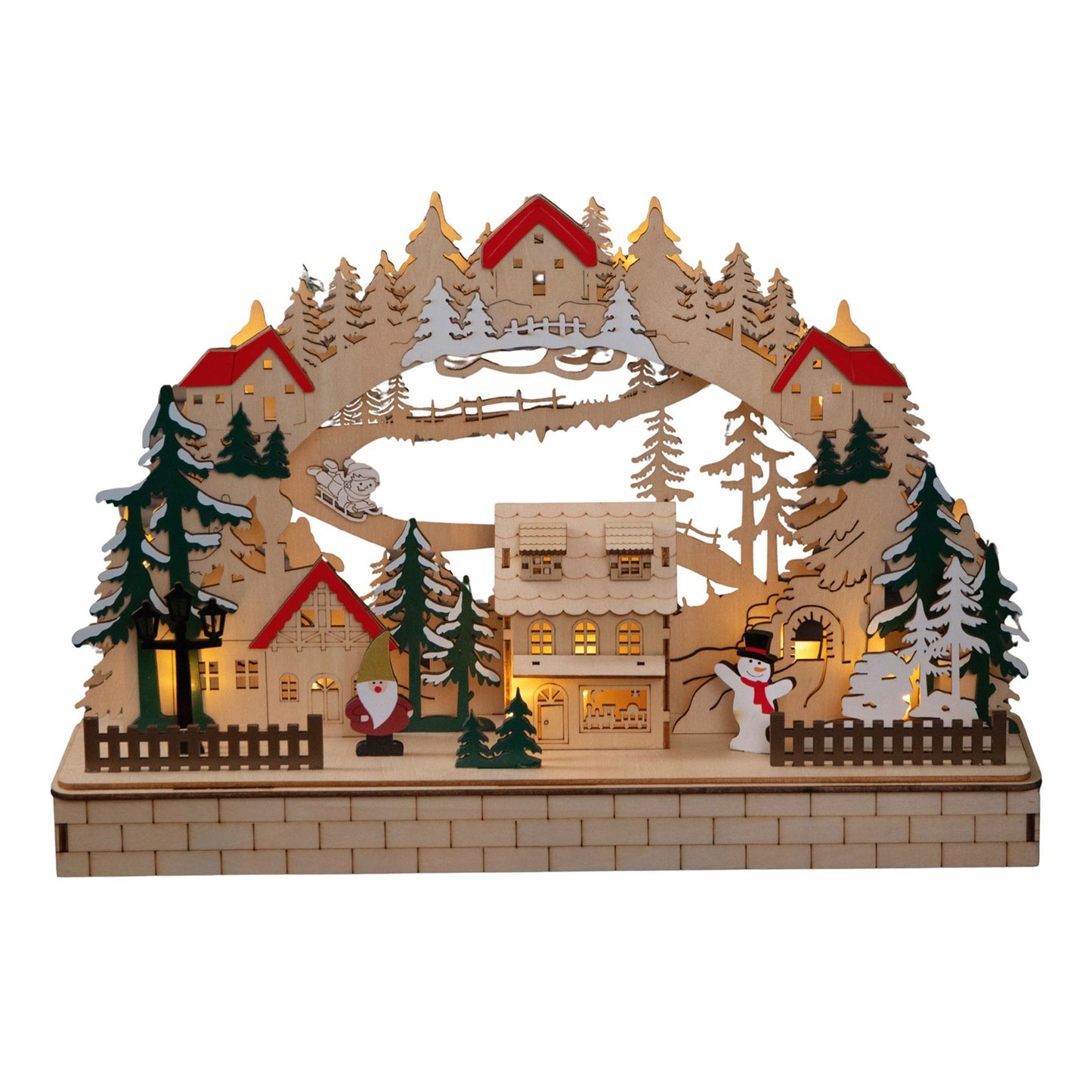 40cm Battery Operated Wooden Christmas Alpine Scene with LEDs