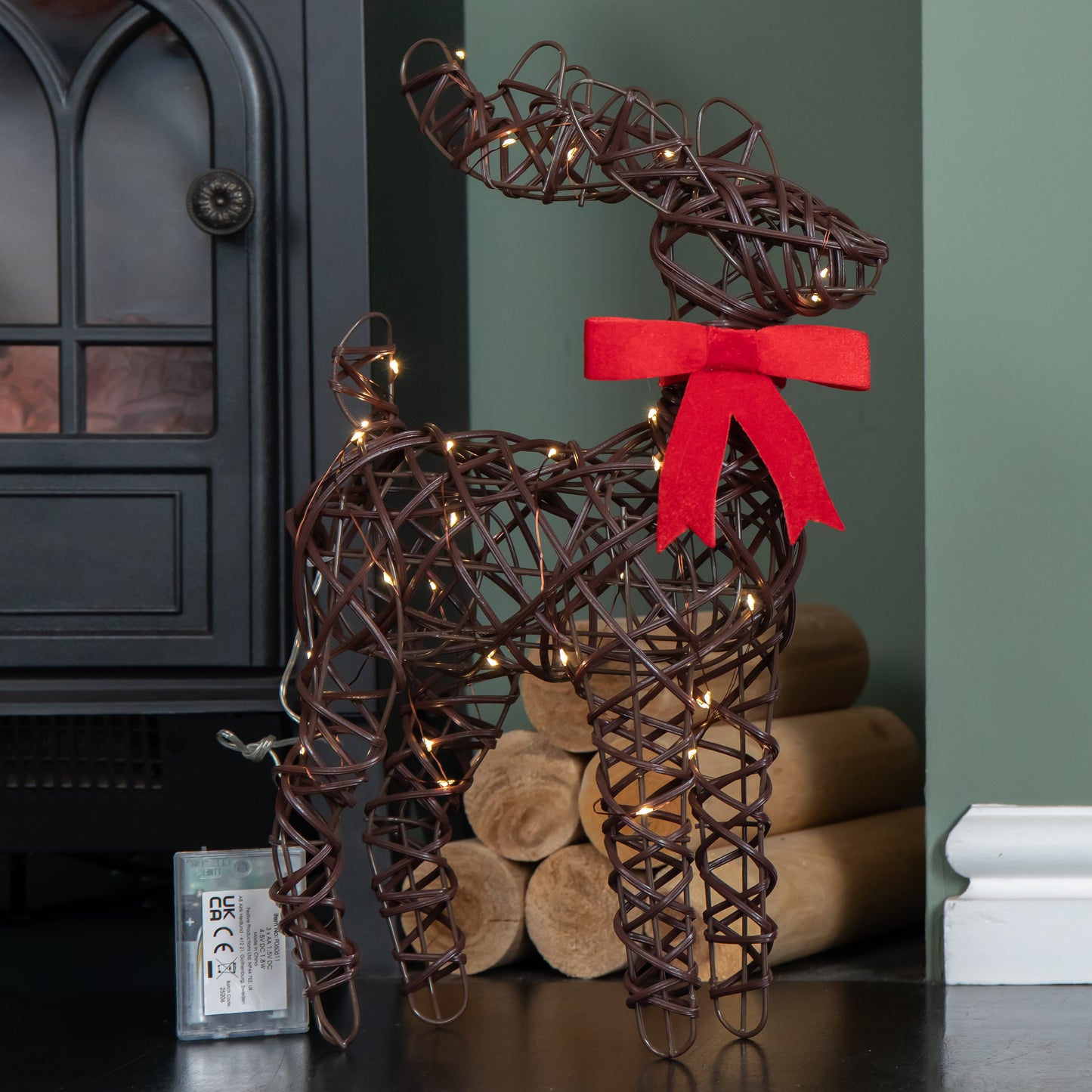 40cm Battery Operated Light up Christmas Reindeer with Red Bow & 30 Warm White LEDs