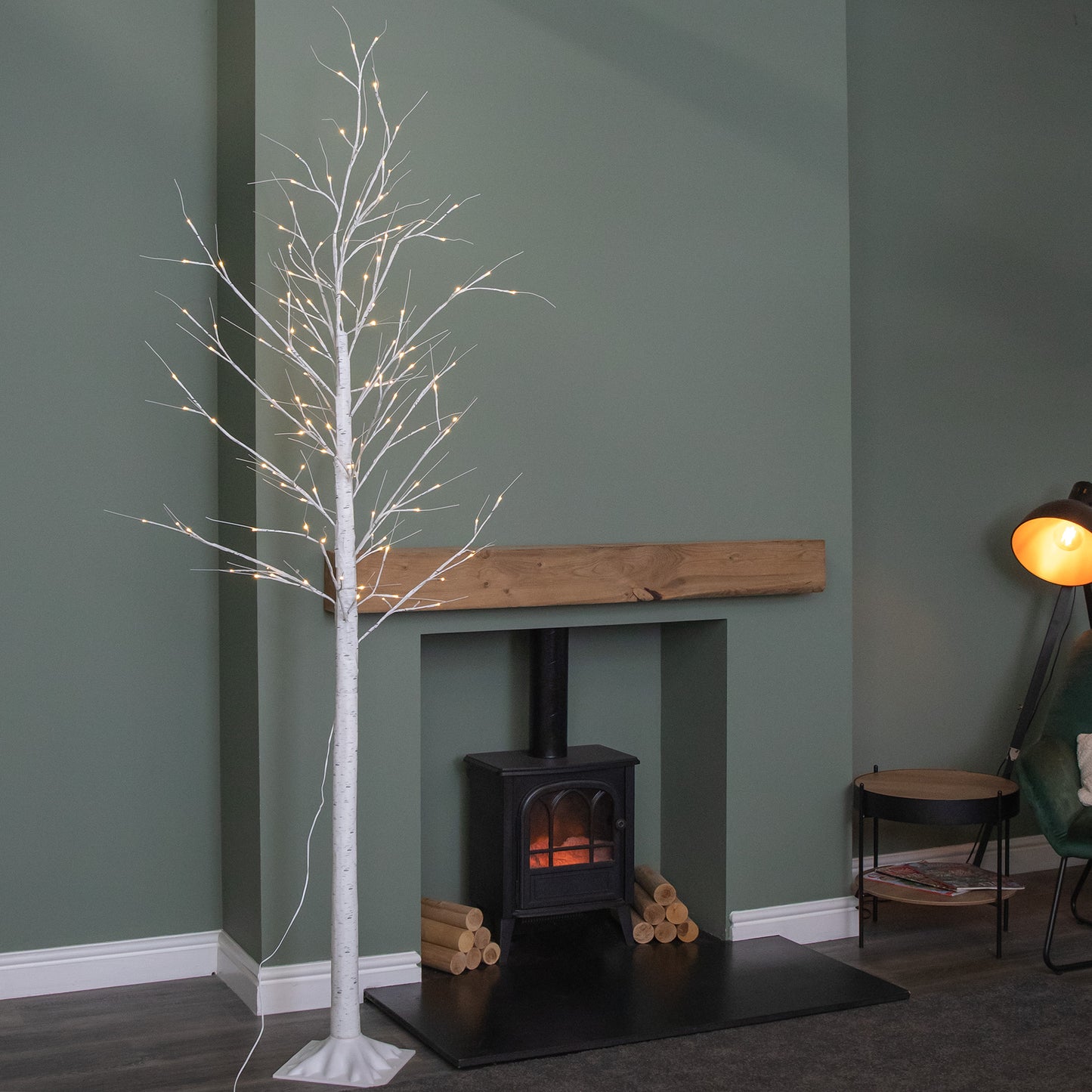 2.4m (8ft) Light up Christmas Birch Tree with 136 Warm White LEDs