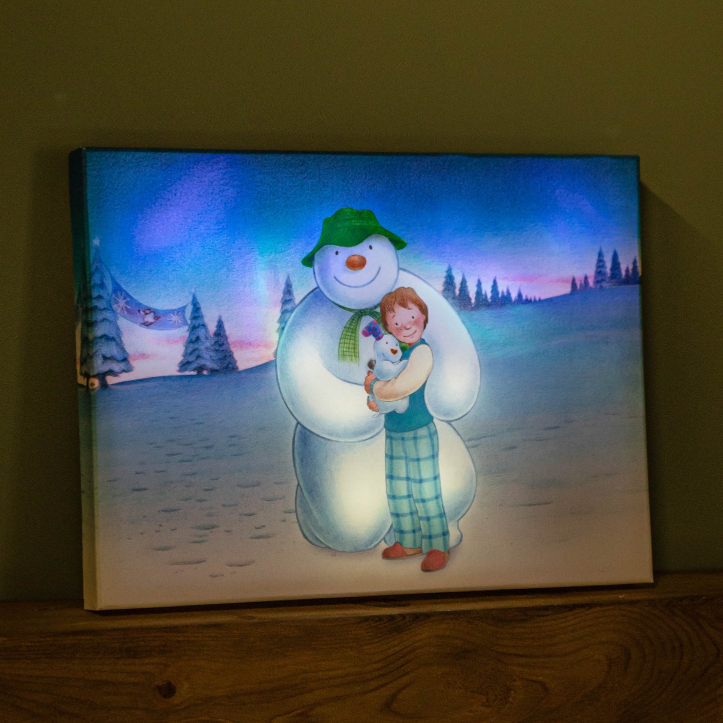Battery Operated 30x40cm Colour Change LED Snowman Snowdog & Billy Canvas Wall Art
