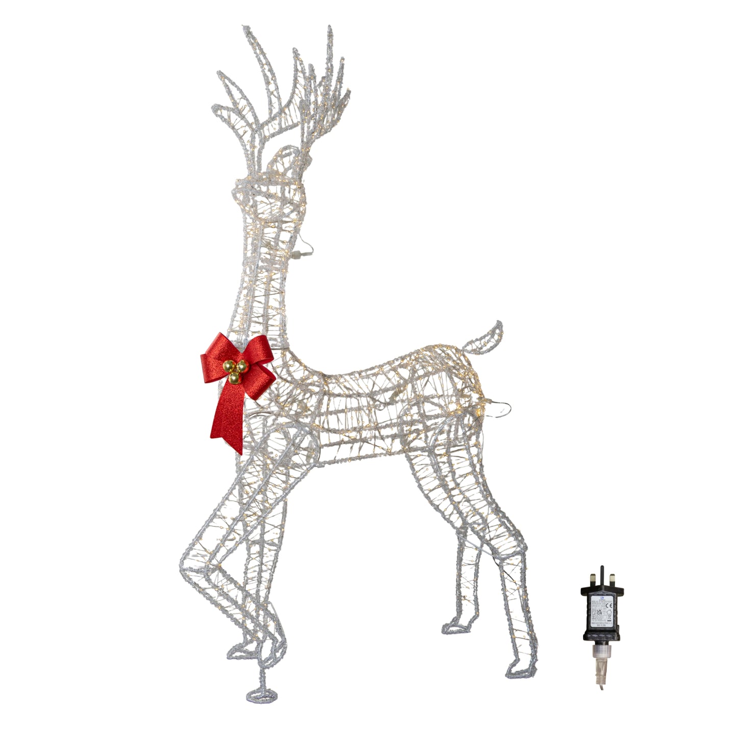 1.48m Light up Acrylic Christmas Deer Decoration with Red Bow and 940 Warm White LEDs