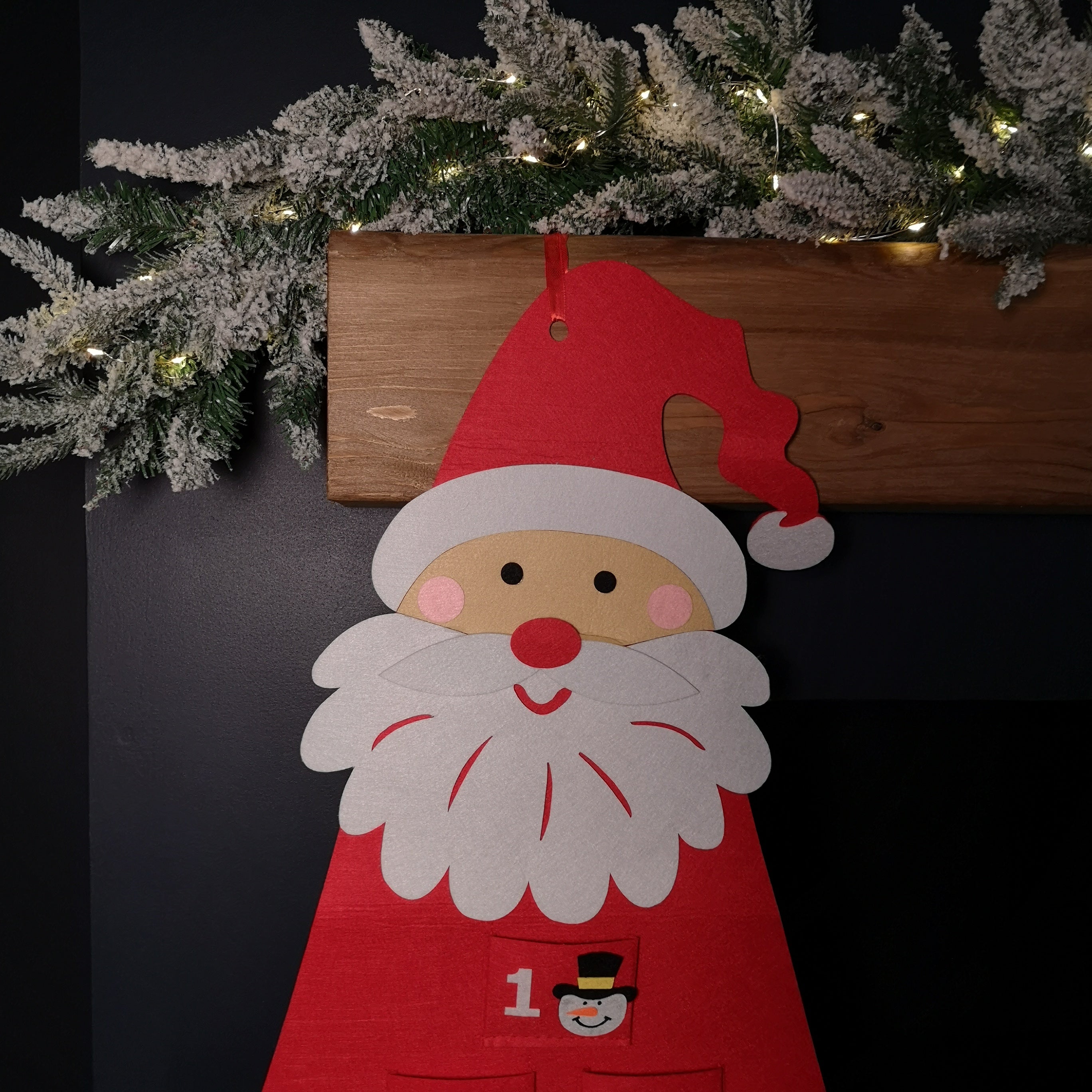 45cm x 115cm Felt Santa Advent Calendar Christmas Decoration in Red
