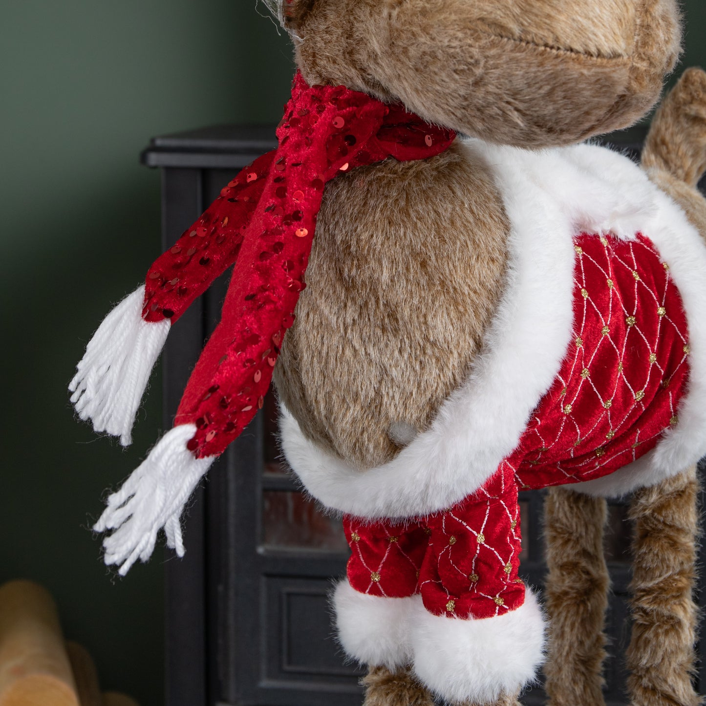 91cm Tall Plush Festive Golden Rudolph Christmas Decoration with Extendable Legs