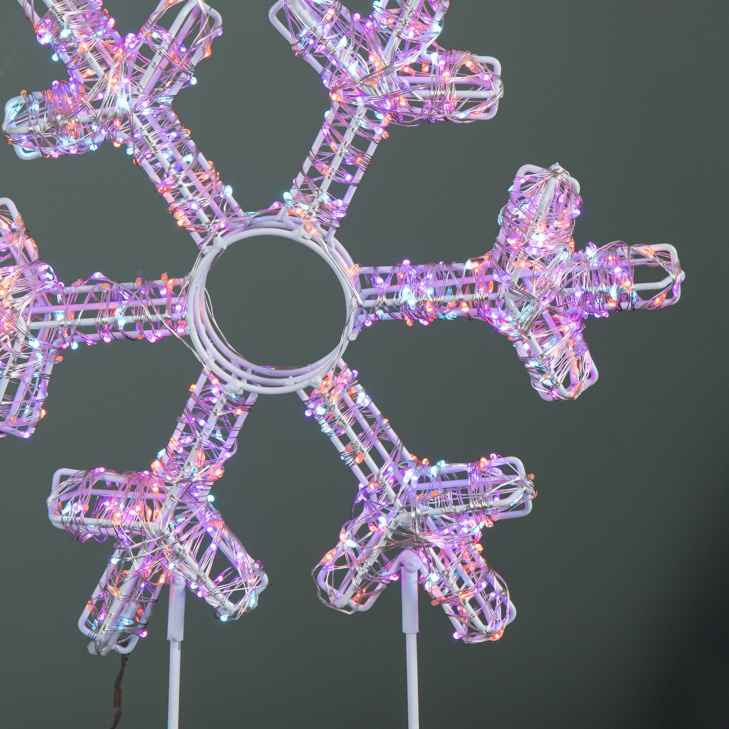 45cm Light up White Christmas Snowflake on Metal Stand with Twinkling Rainbow LEDs