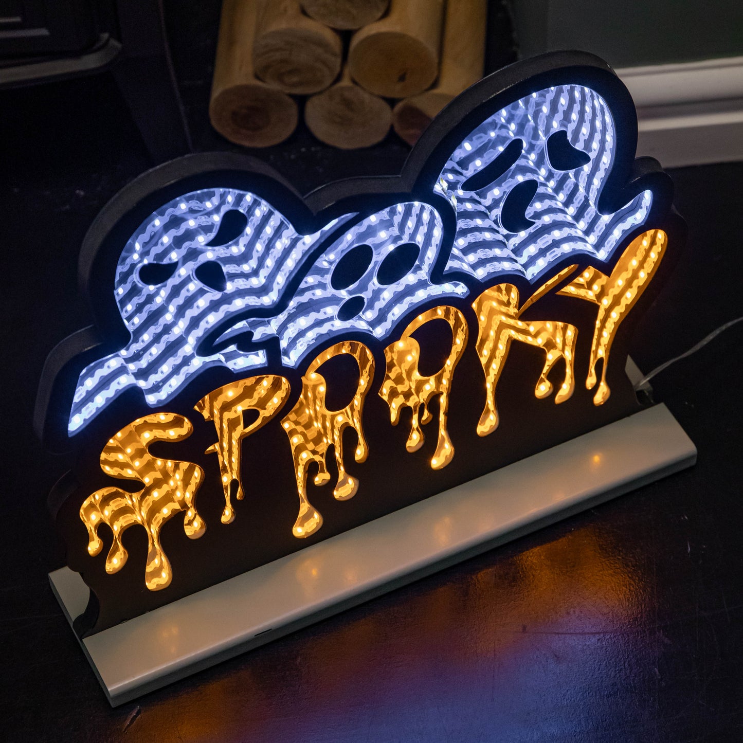 40cm Spooky Ghost Halloween Infinity Light with Orange and White LEDs