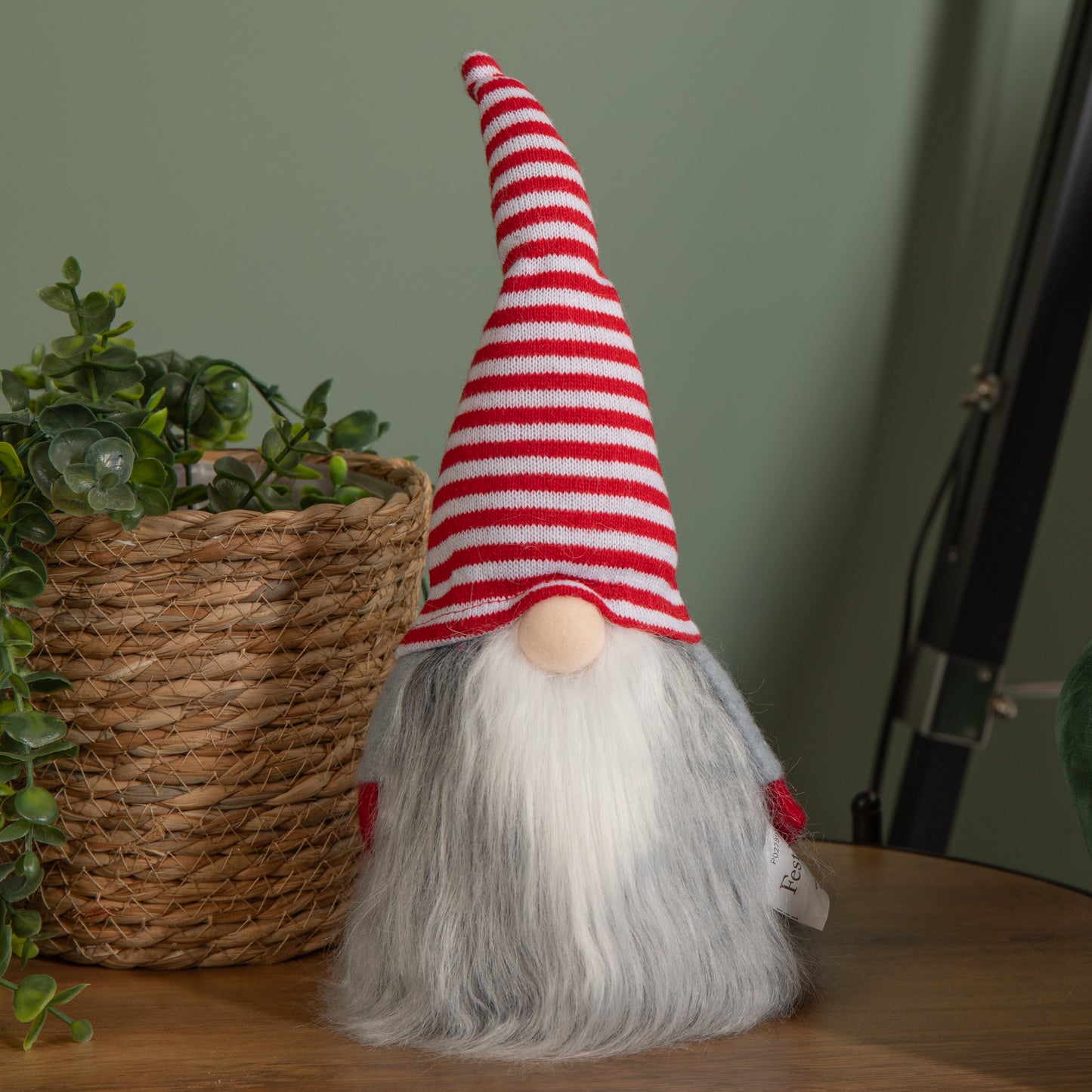 34cm Cuddly Santa Gonk Indoor Christmas Decoration - Stripey Hat