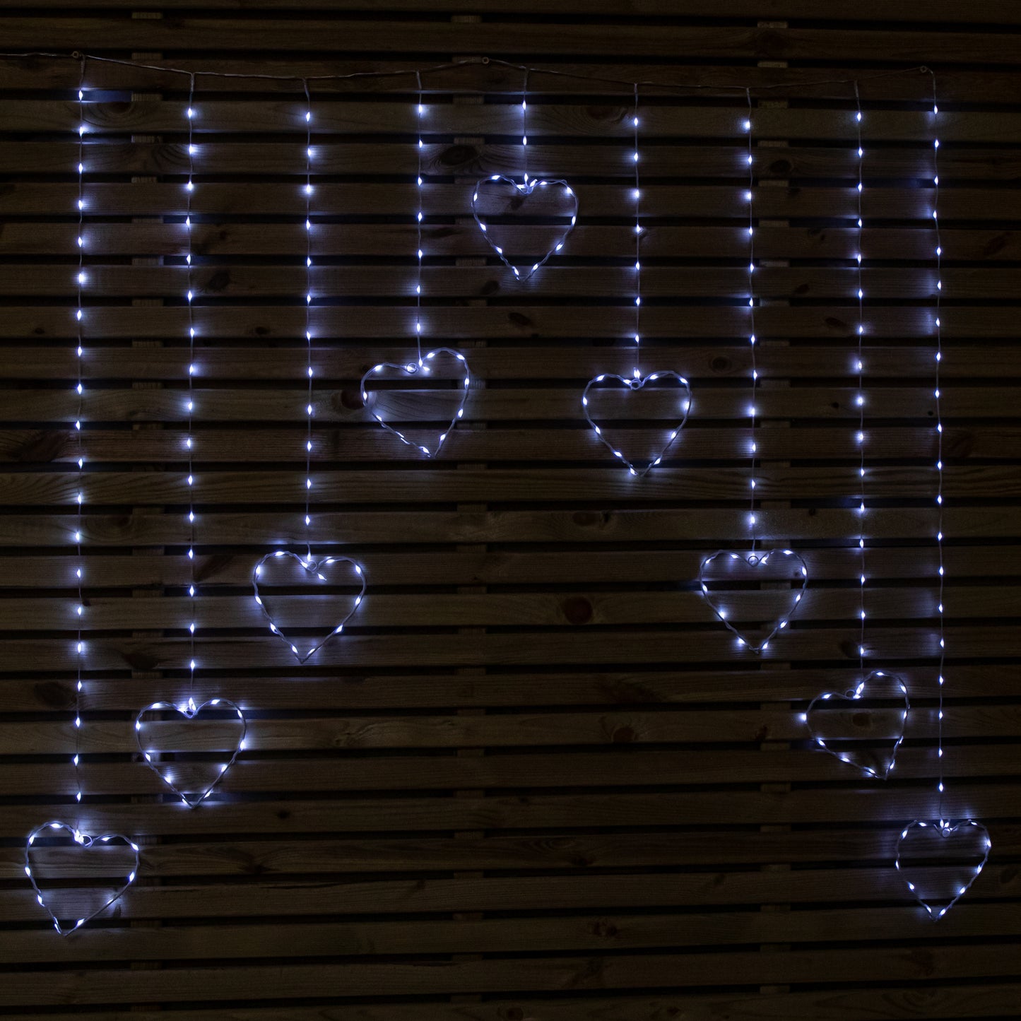 1.2 x 1.2m Light up Christmas Heart Curtain Lights with 229 Cool White LEDs
