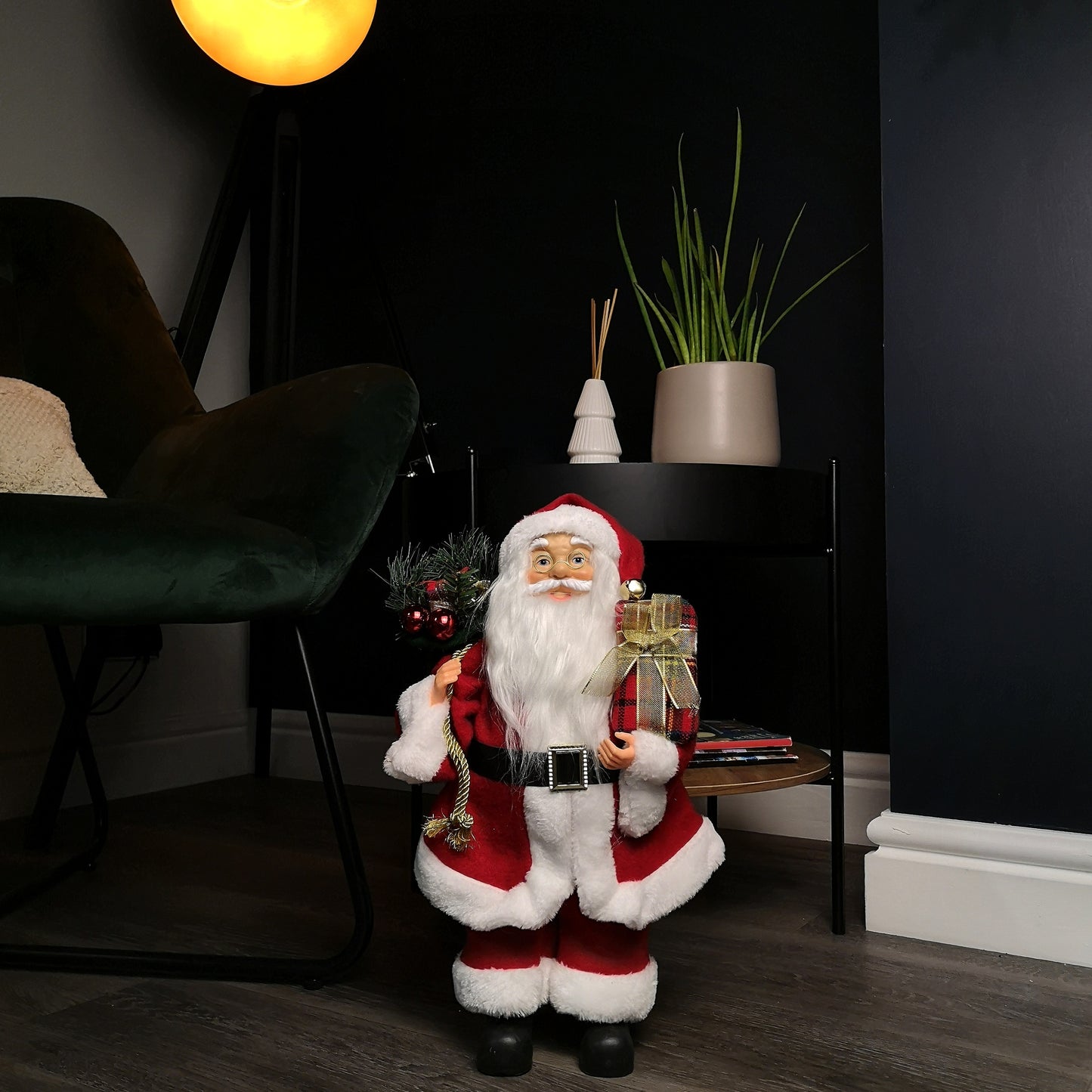 40cm Red Standing Santa Claus Indoor Decoration with Present and Green Sack