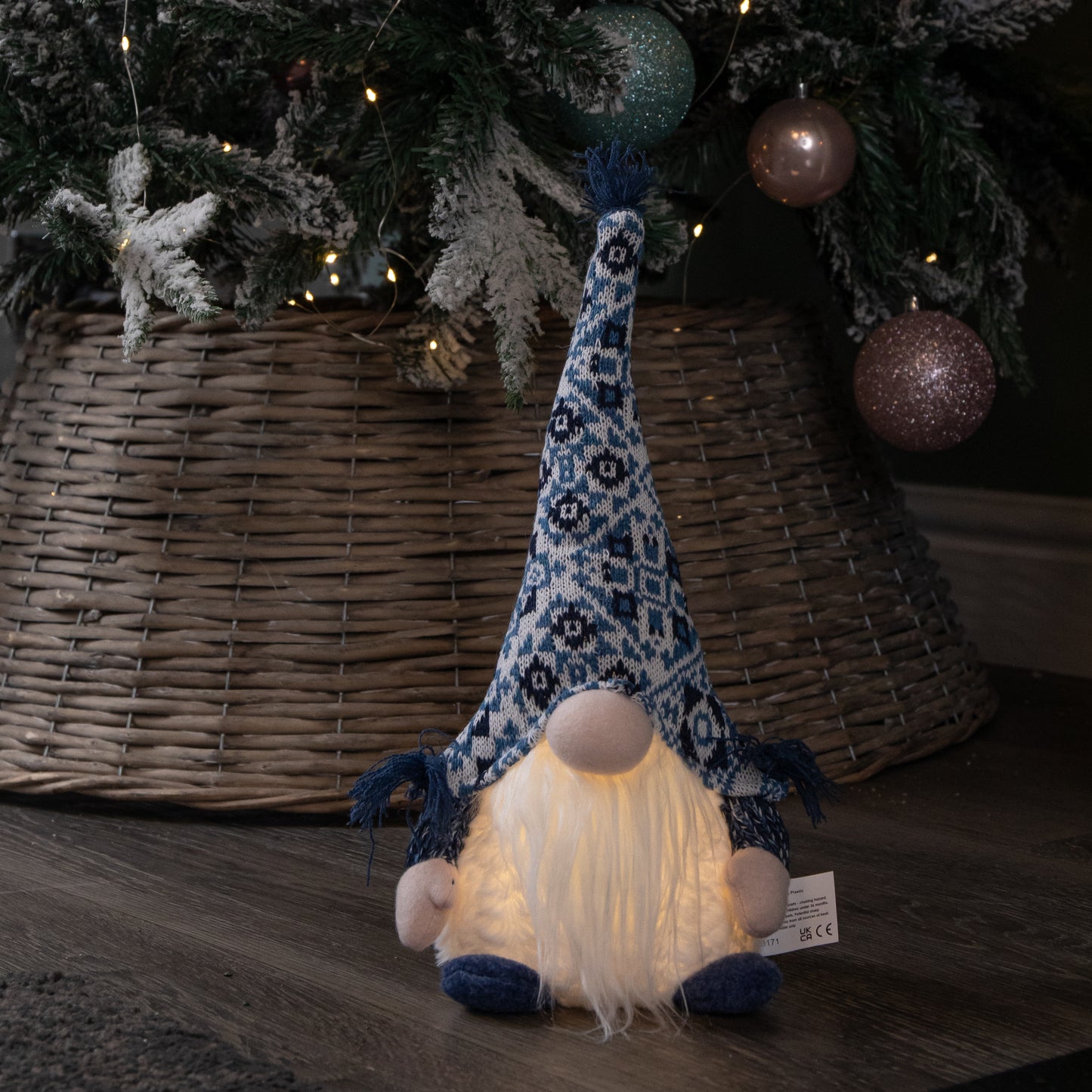 35cm Battery Operated Light up Sitting Christmas Gonk in Light Blue