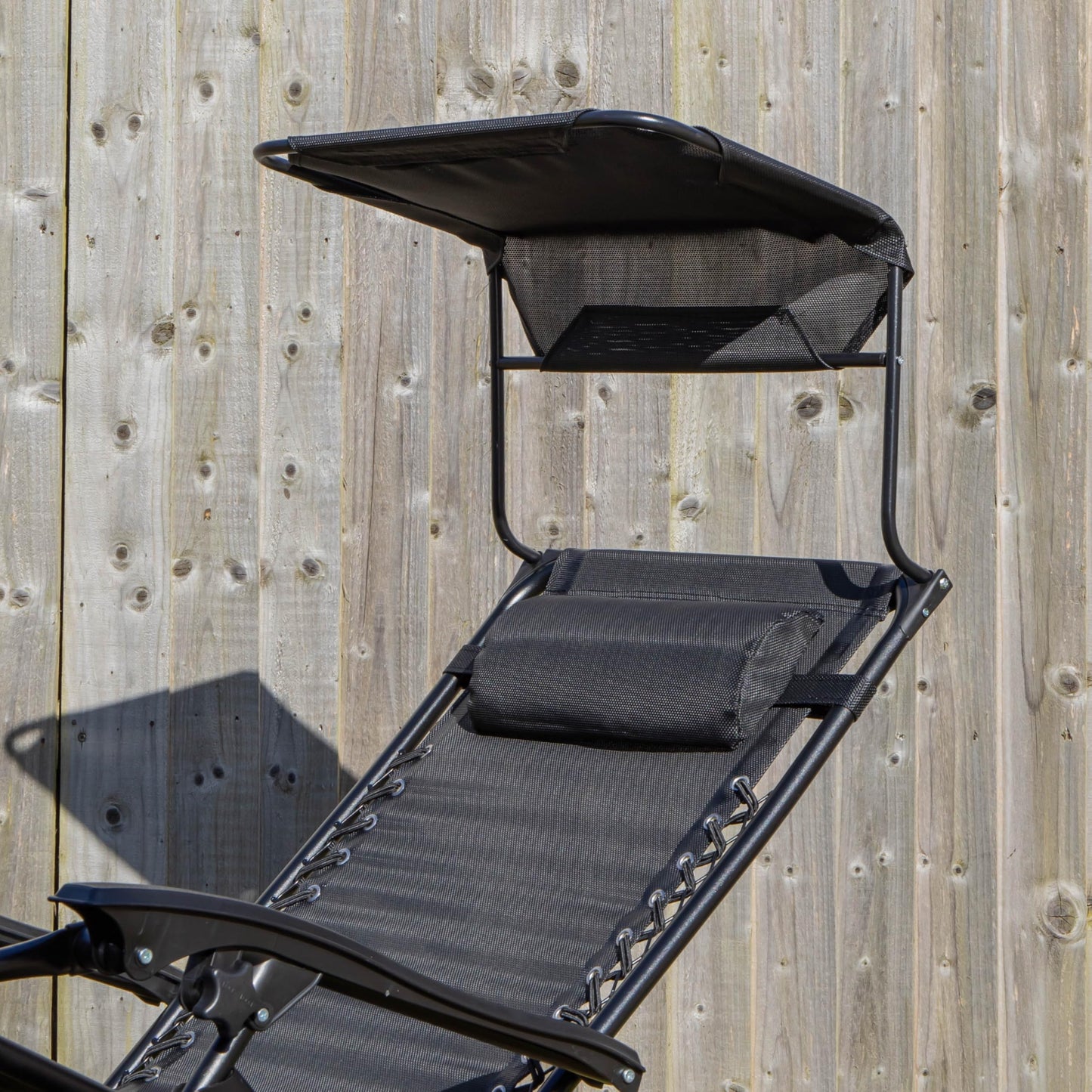 Factory Seconds Multi Position Garden Gravity Relaxer Chair Sun Lounger with Sun Canopy in Black