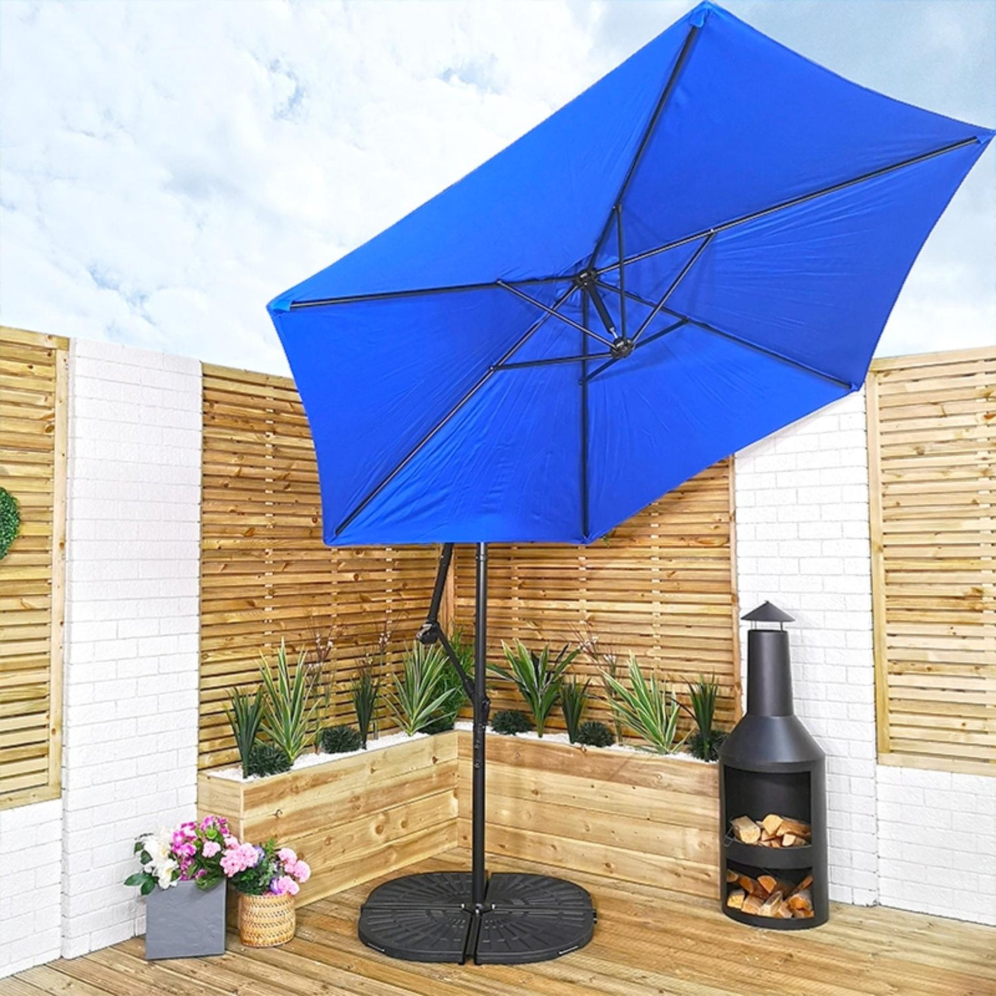 3m Hanging Banana Cantilever Garden Parasol with Cover in Blue
