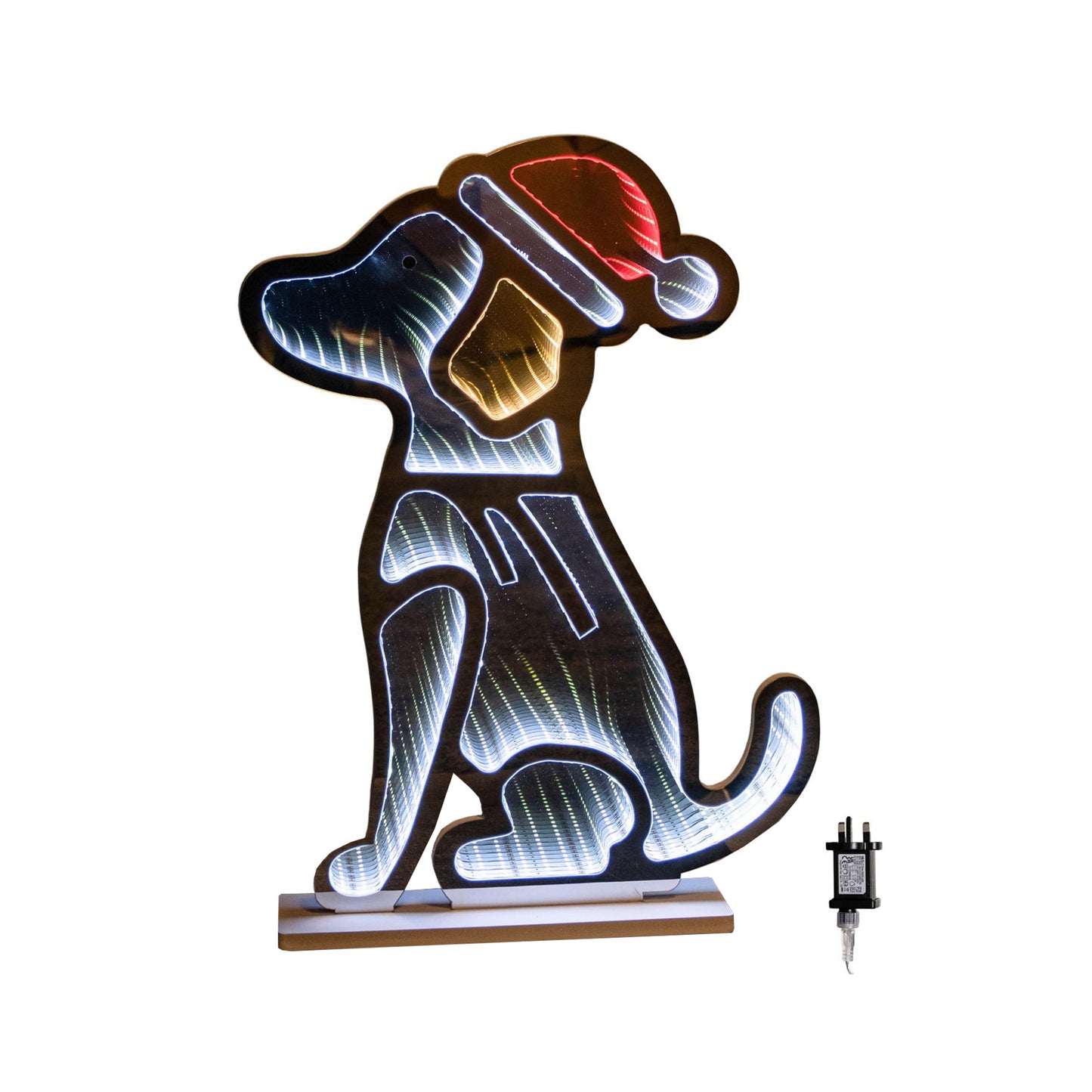 60cm Light up Sitting Dog in Santa Hat Infinity Christmas Decoration with LEDs