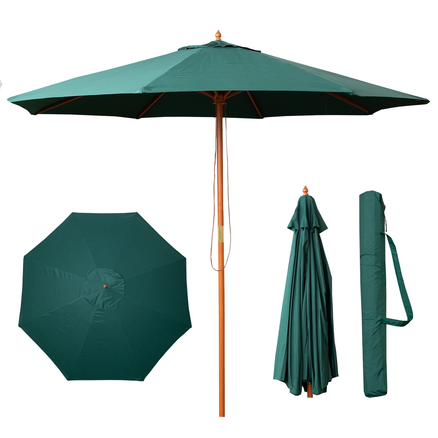 Samuel Alexander 2.7m Outdoor Wooden Garden Parasol Sun Shade with Carry Bag in Green