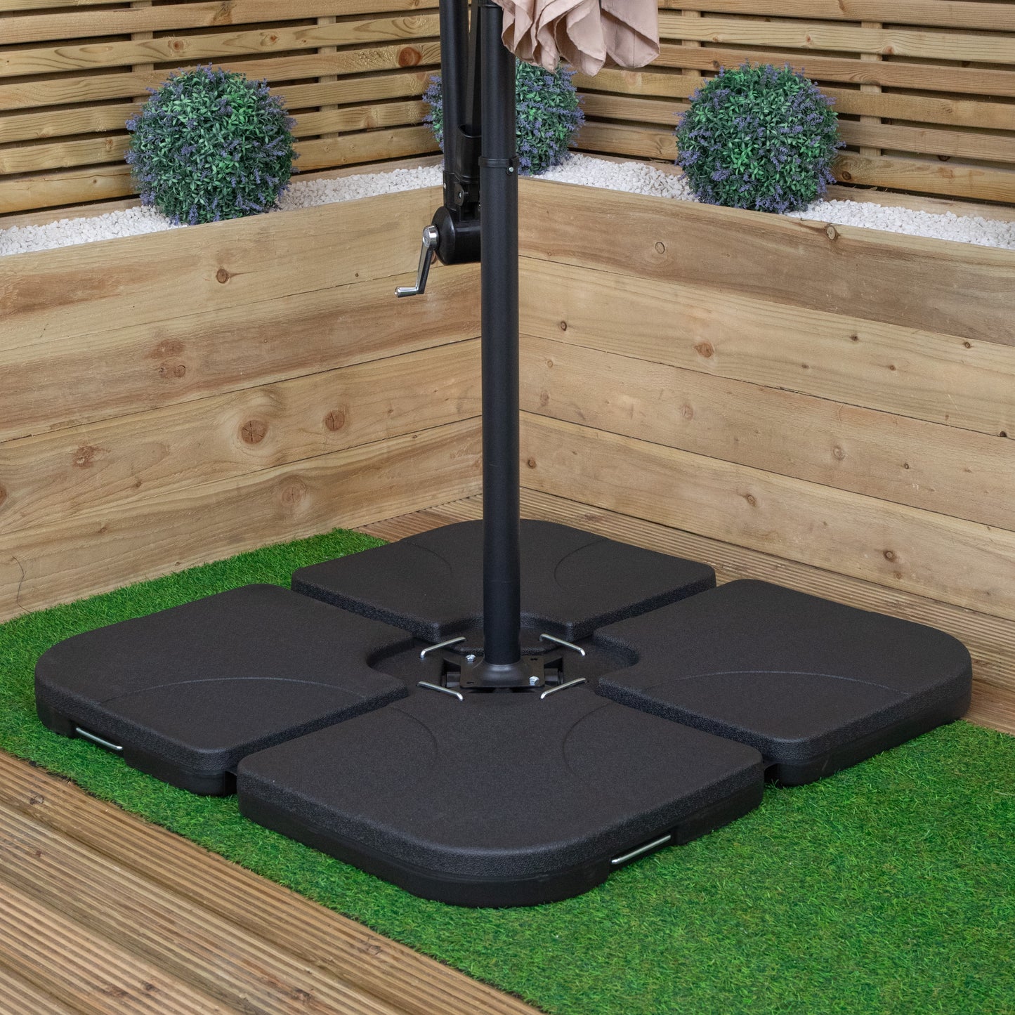 3m Cantilever Banana Garden Parasol in Beige with Crank Handle and Parasol Base Weights Included