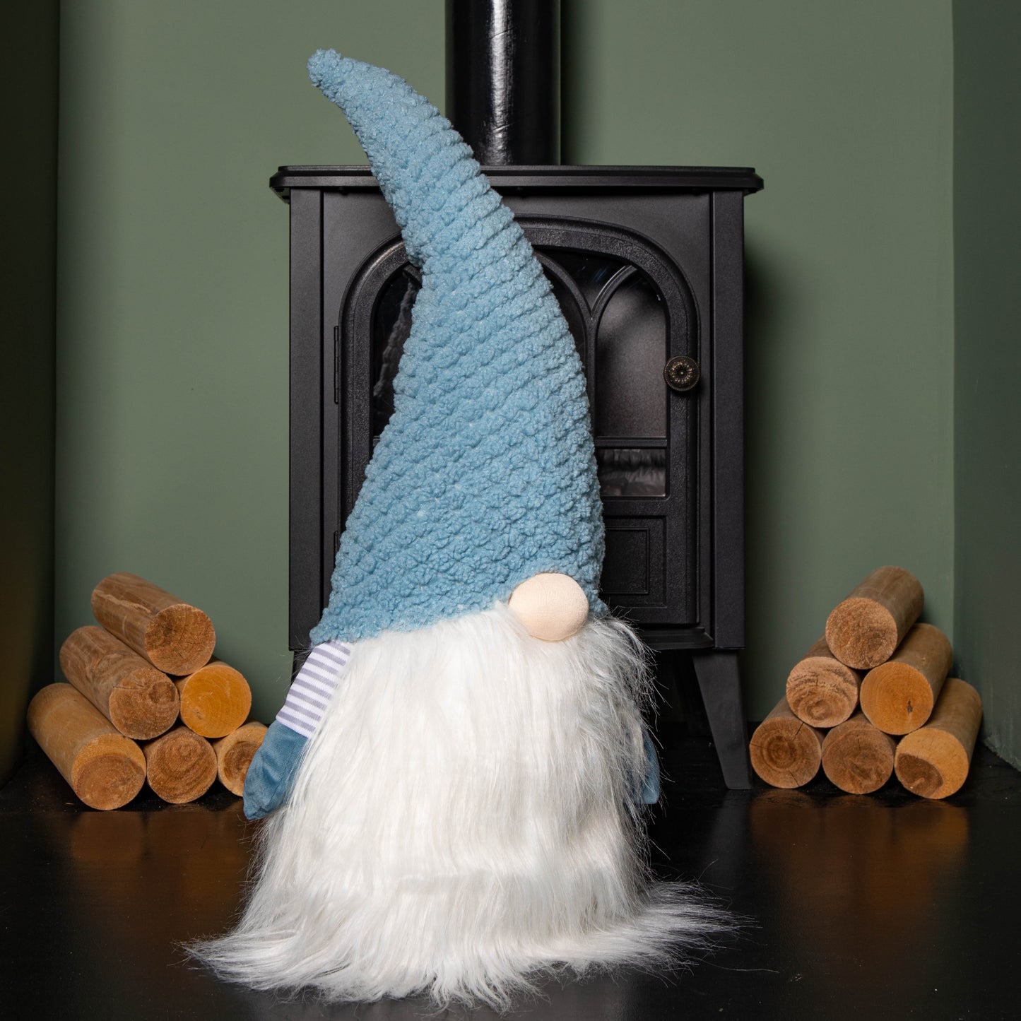 65cm Blue Sitting Christmas Gonk Decoration with Knitted Hat