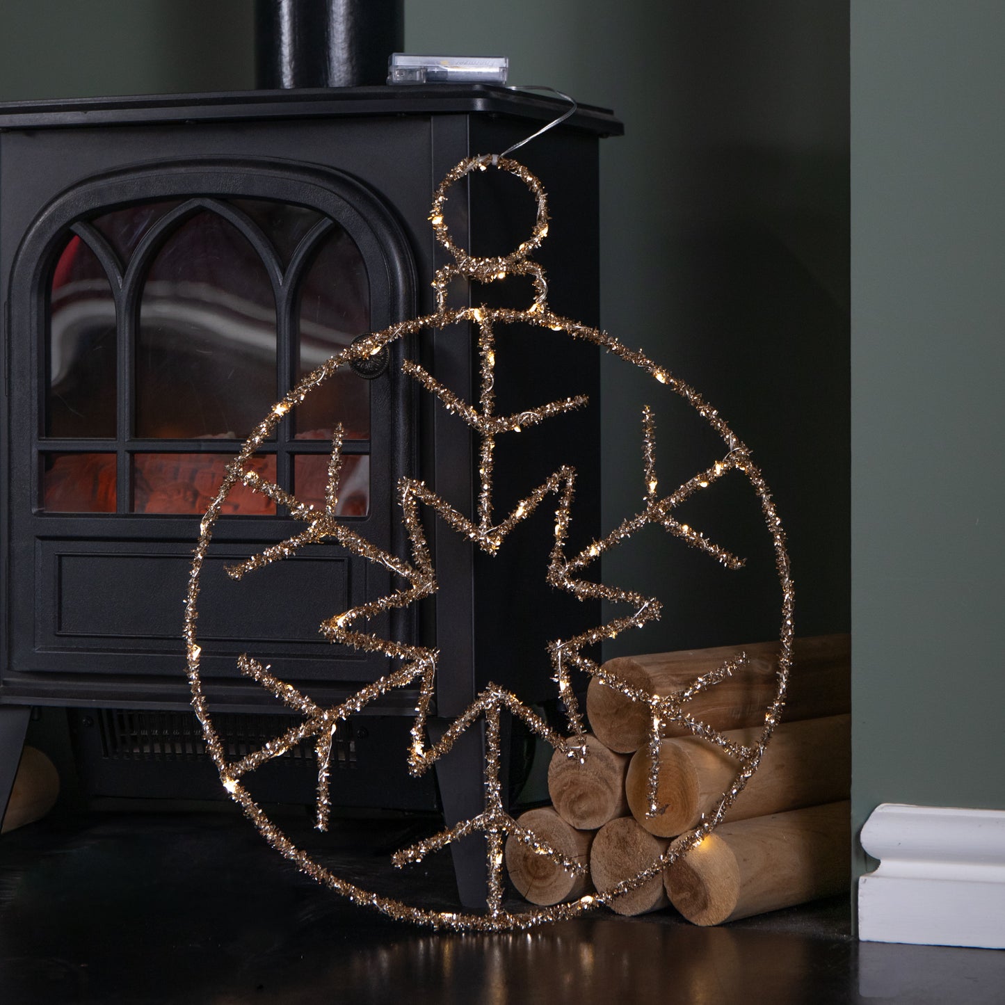 49cm Battery Powered Light up Gold Christmas Snowflake Ball with Warm White Twinkling LEDs