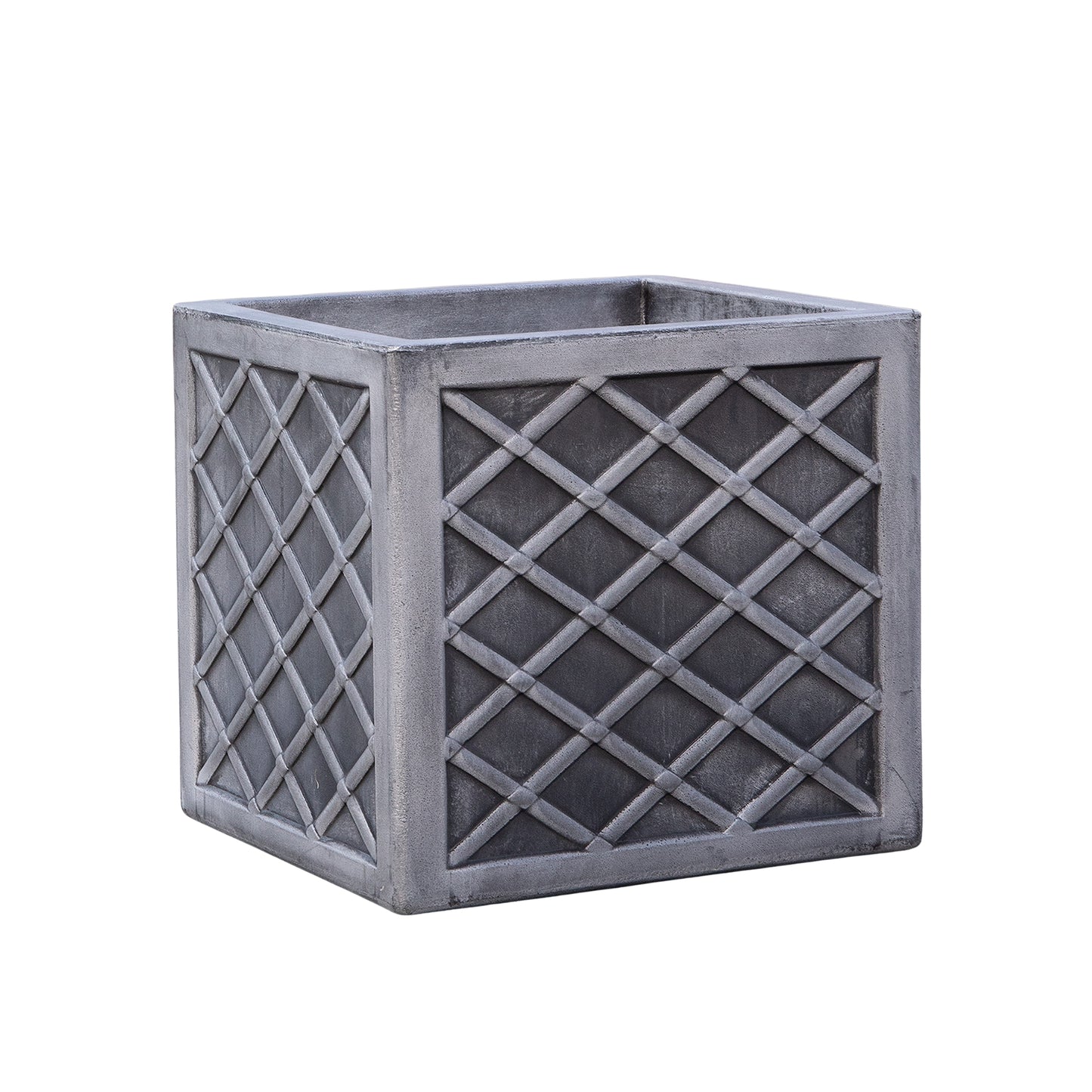 30cm Small Square Plastic Pewter Effect Grey Garden Patio Planter