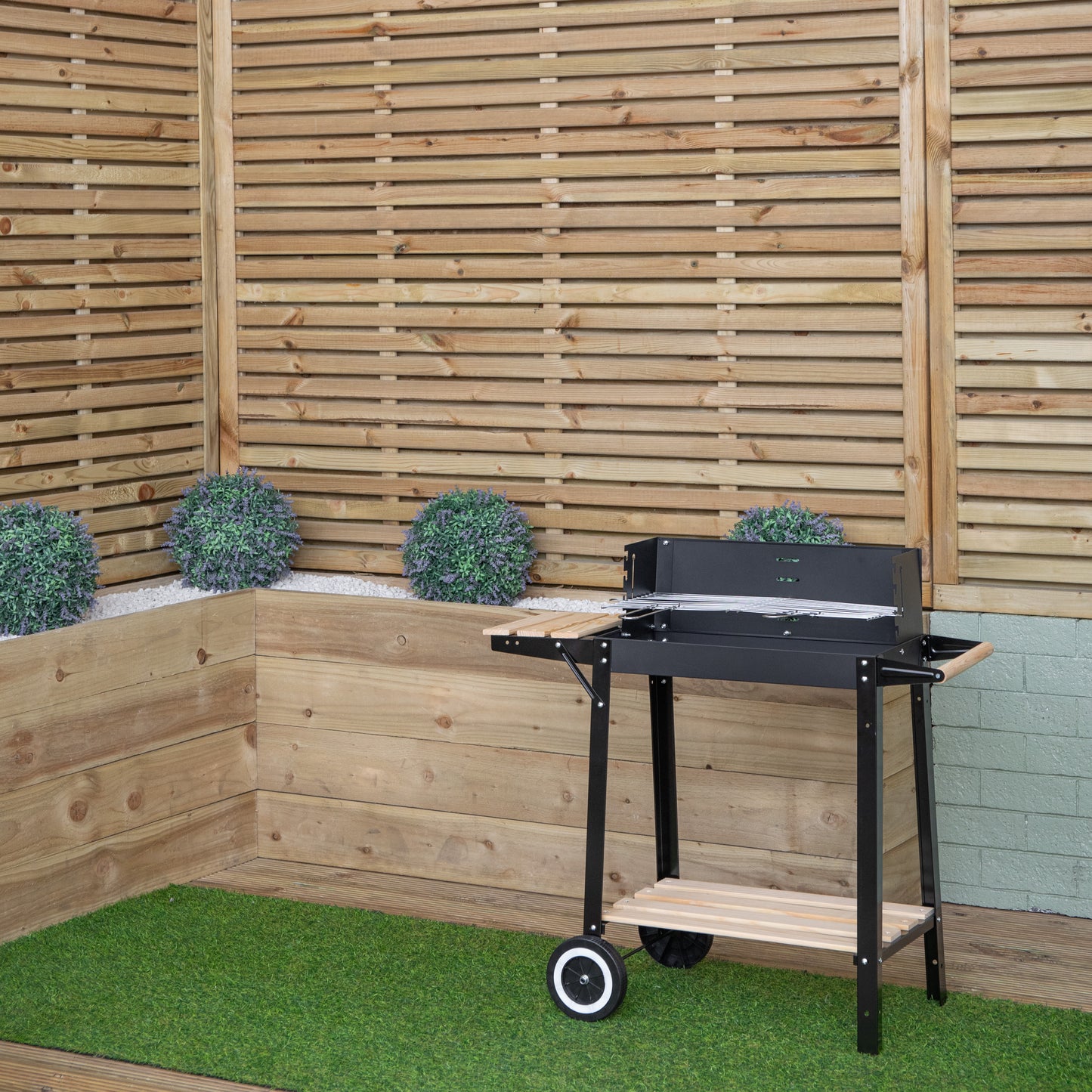 82 x 29cm Charcoal BBQ Grill Trolley with Shelves on Wheels