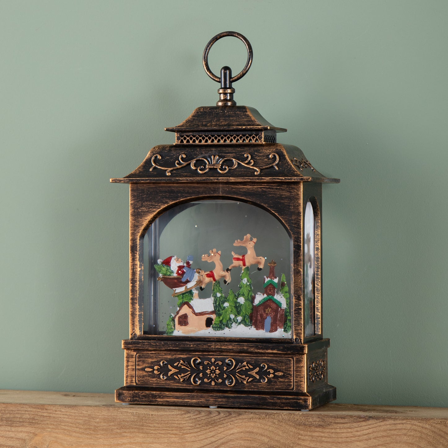 28cm Bronze Light up Christmas Santa Water Spinner with Warm White LEDs and Timer Function