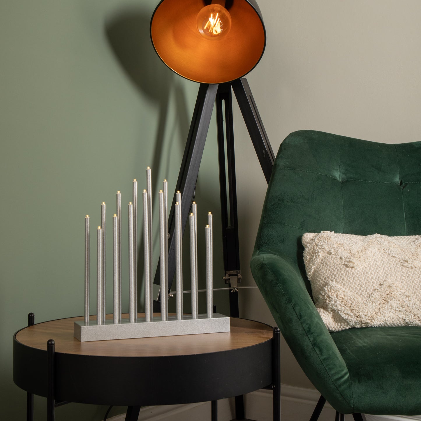 29cm Battery Operated Light up Silver Christmas Candle Bridge with 17 LEDs