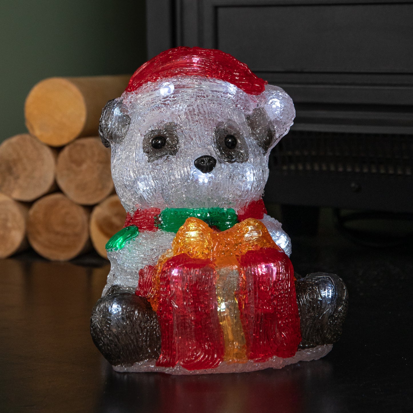 20cm Battery Operated Light up Christmas Ice Panda with 30 Cool White LEDs