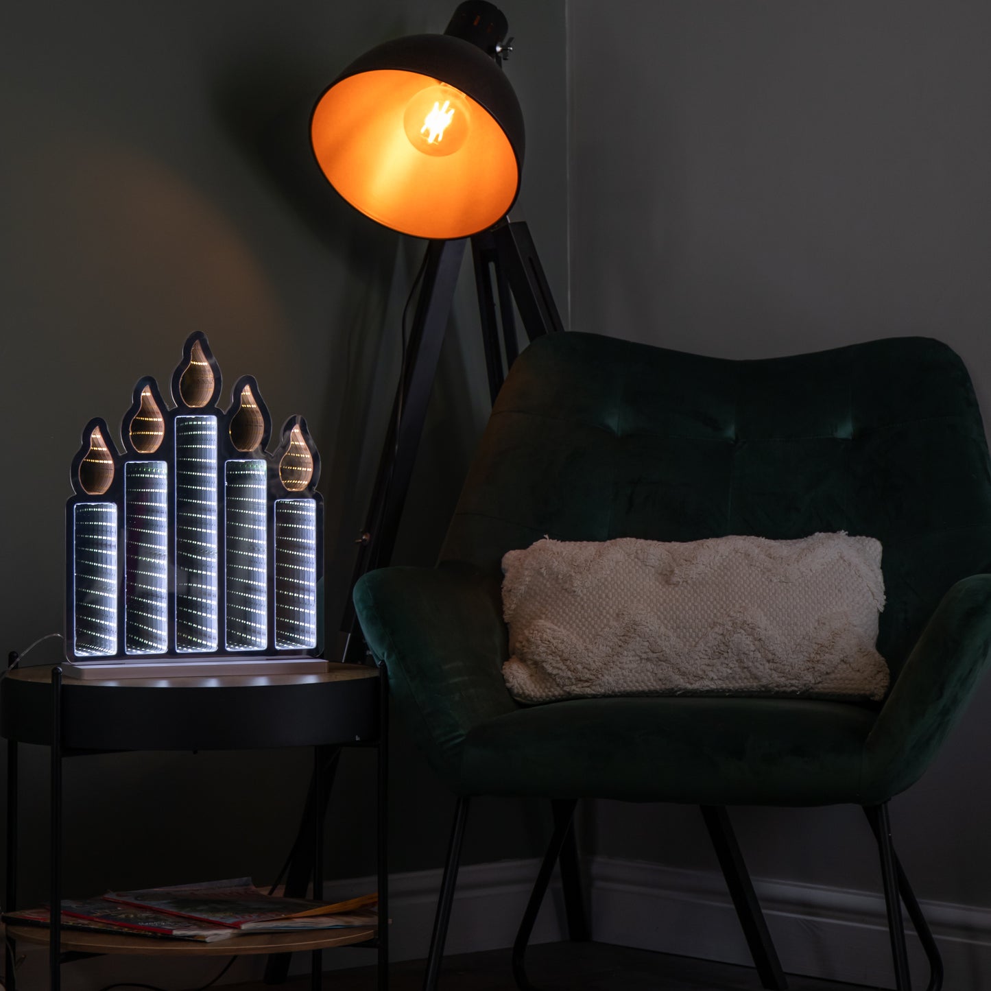 40cm Light up Standing Candlebridge with Flickering Flame Christmas Infinity Mirror