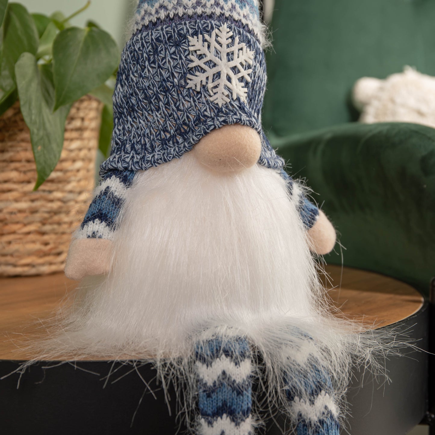 55cm Battery Operated Light up Blue Christmas Gonk with Dangly Legs & Snowflake Hat