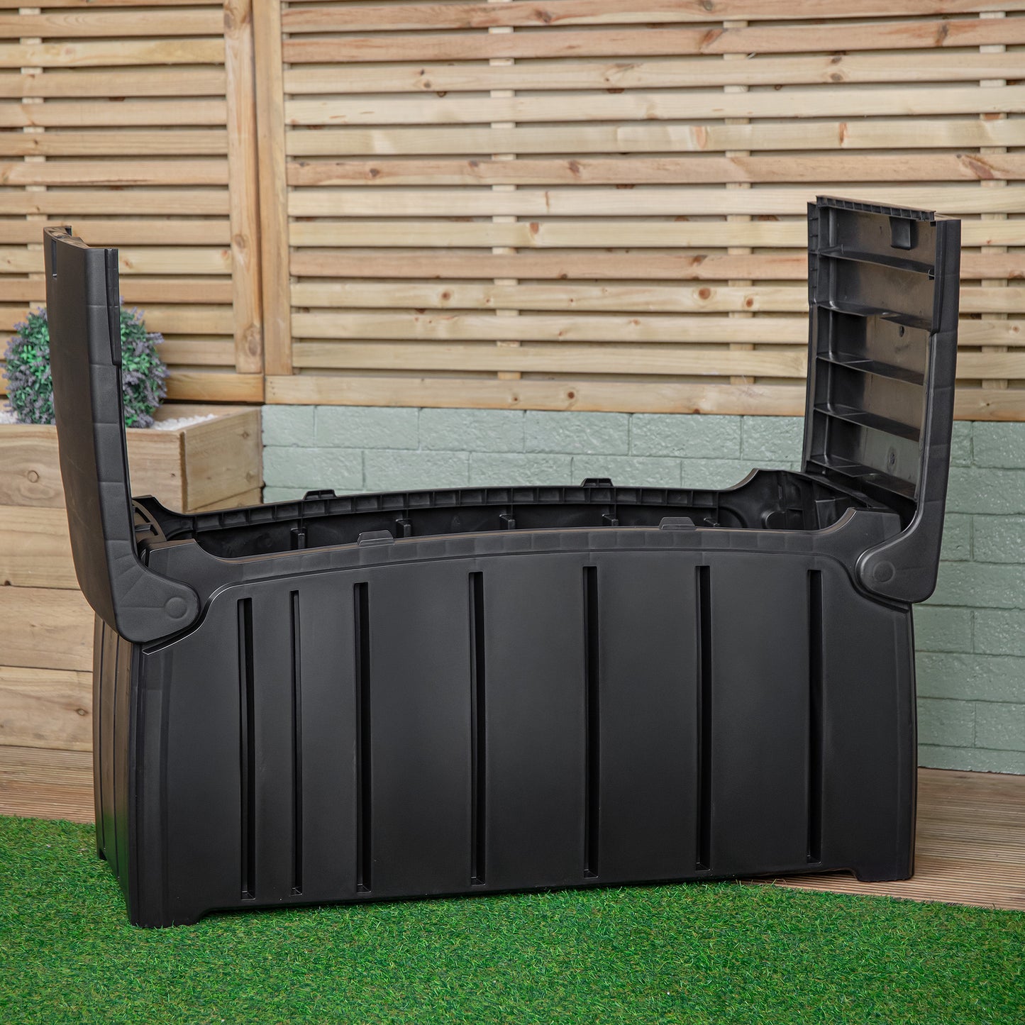 1.15m x 61cm Large Black Garden Storage Box with 300 Litre Capacity with Padlockable Lid