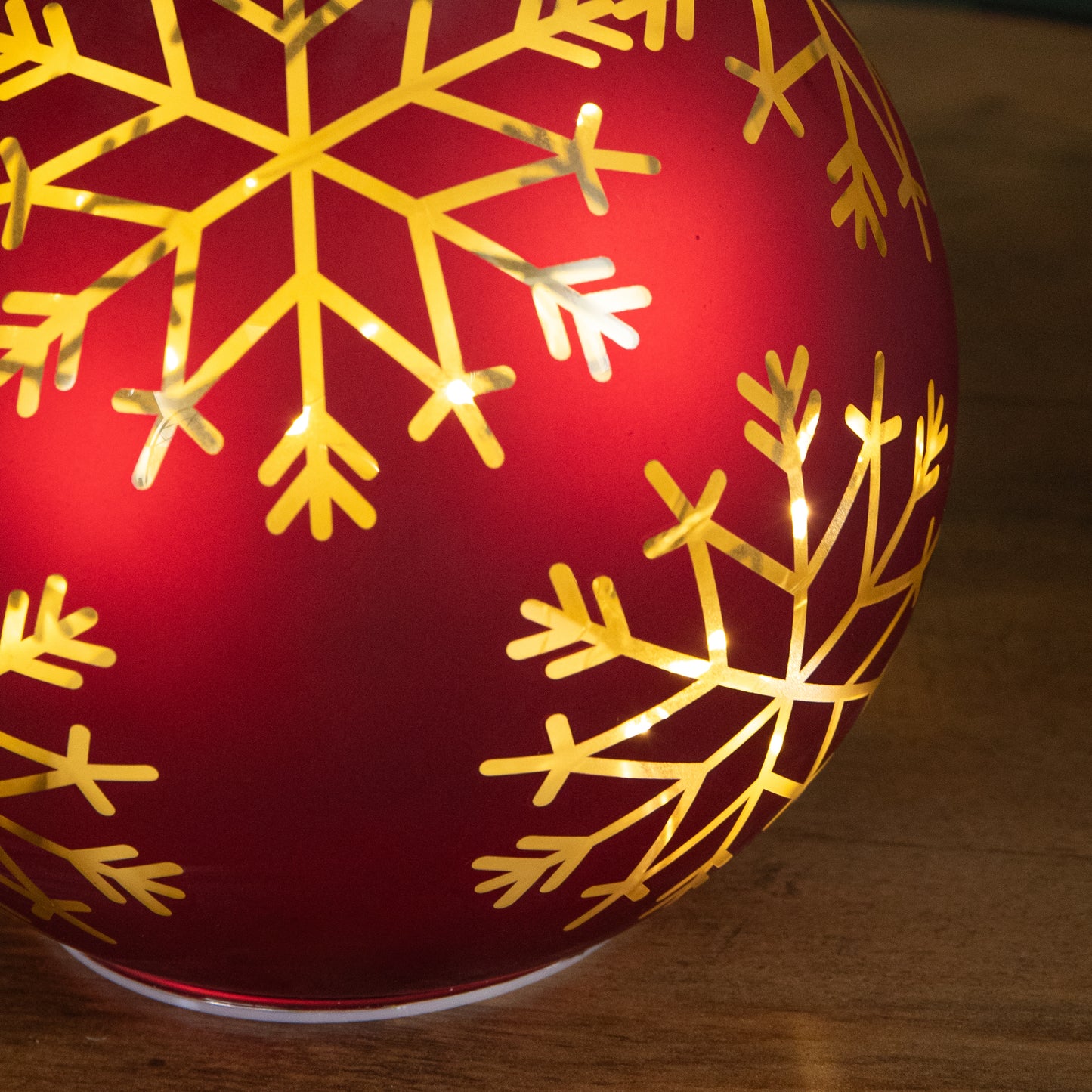 15cm Battery Operated Light up Snowflake Glass Ball in Red with Warm White LEDs