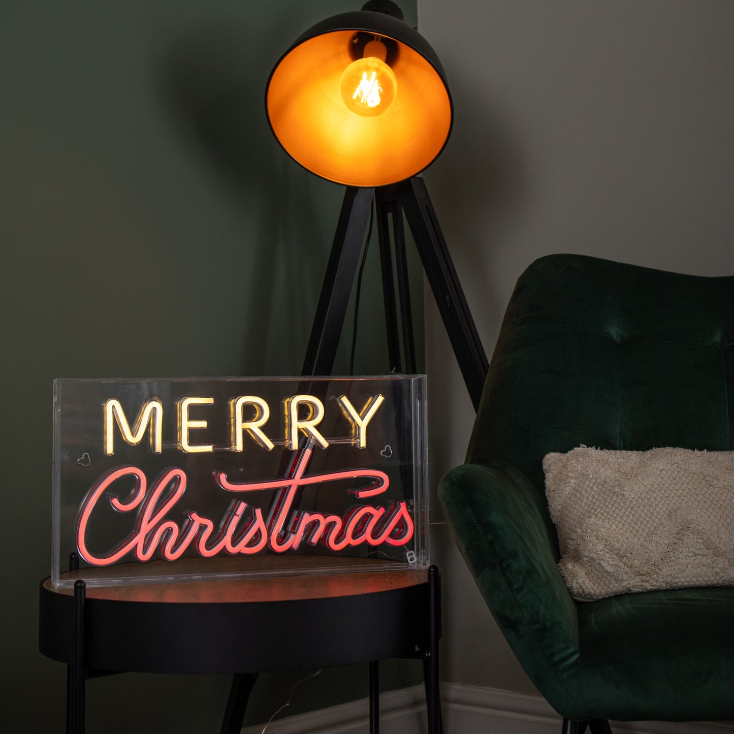 43cm Light up Merry Christmas Neon Flex Sign in Warm White and Red