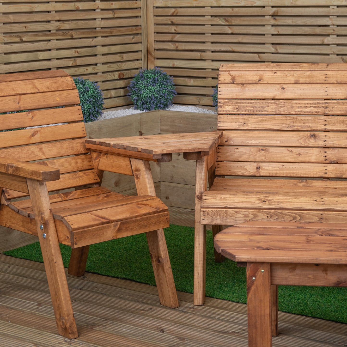 4 Seater Chunky Wooden Garden Furniture Set with Coffee Table