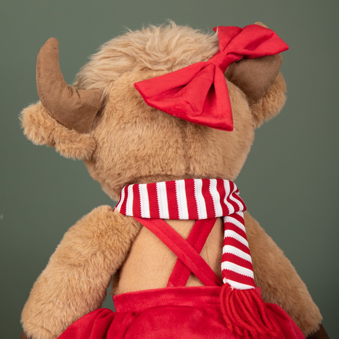 36cm Tall Plush Sitting Christmas Highland Girl Cow in Red Dress