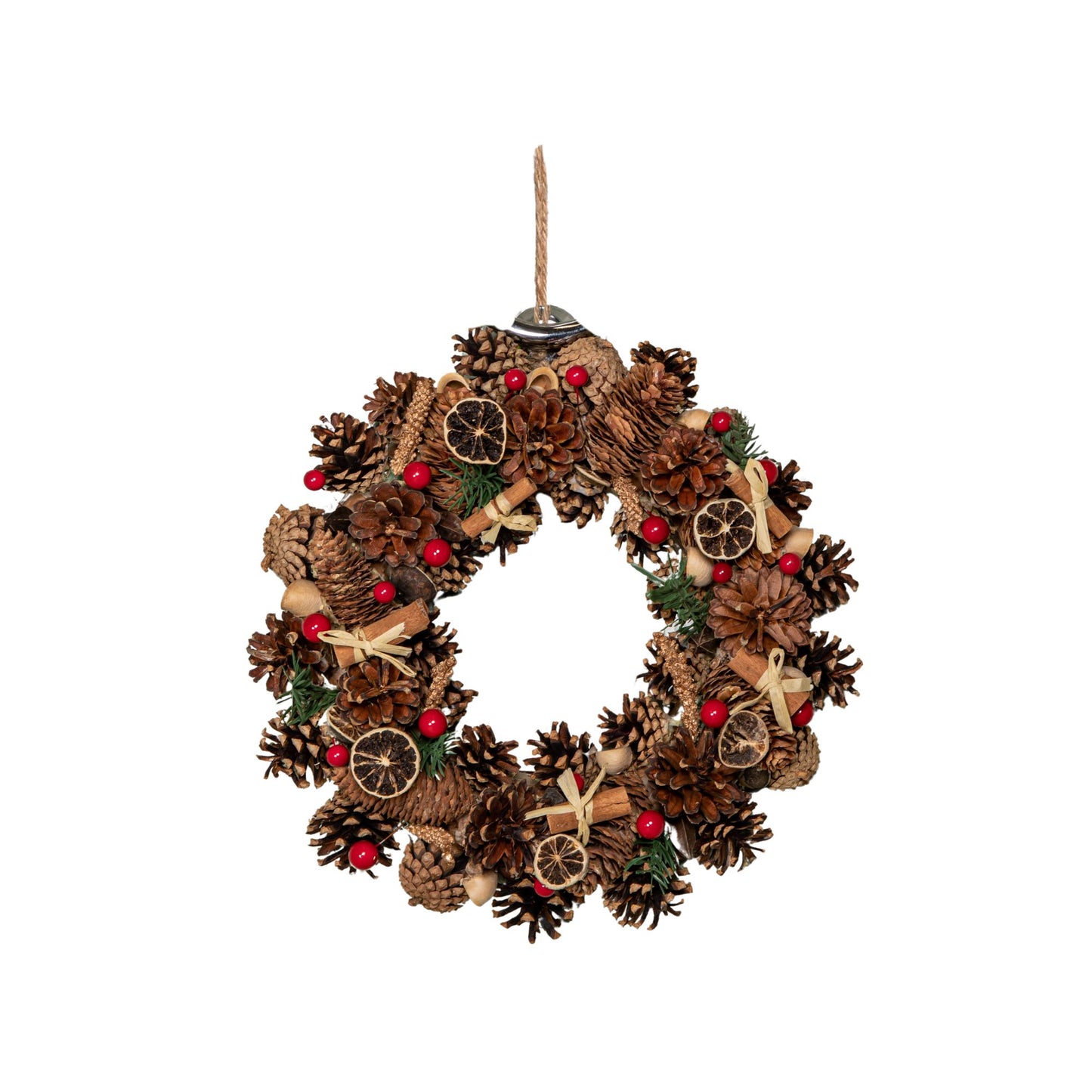 36cm Winter Spice Hanging Christmas Wreath with Pine Cones Red Berries & Dried Fruit