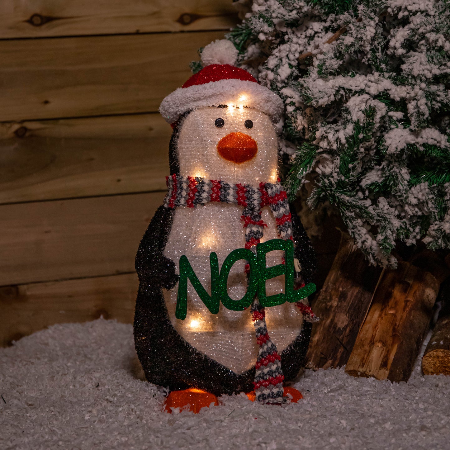 55cm Battery Operated Light up Christmas Penguin with Red Hat and Warm White LEDs