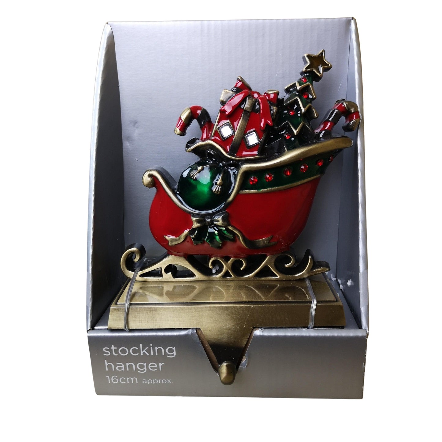 16cm Premier Present Filled Sleigh Christmas Stocking Hanger in Red and Green