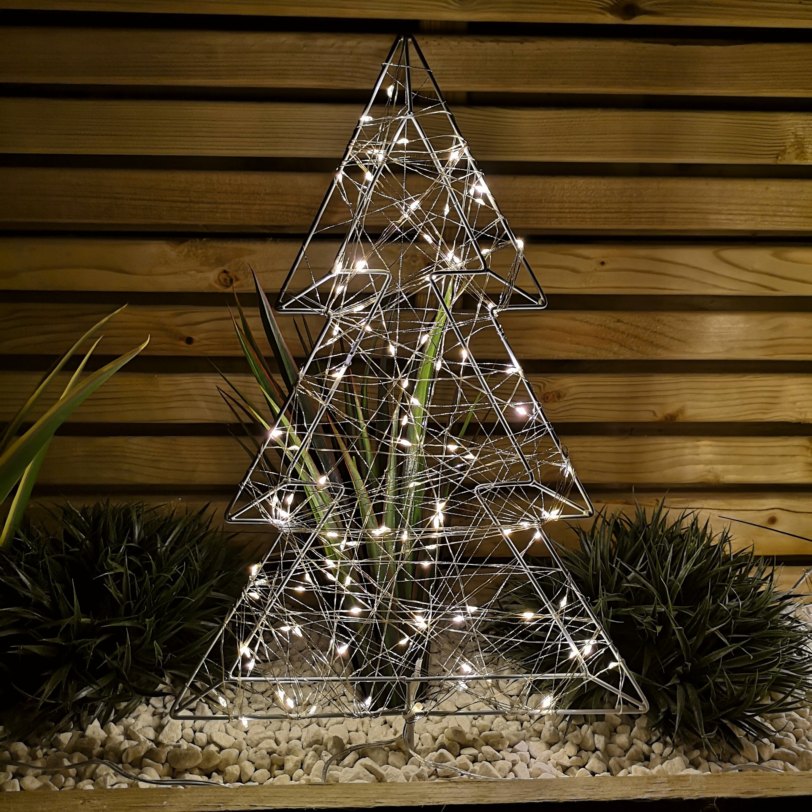 Set of 3 50cm Light up Iron Christmas Tree Garden Stake Lights with Warm White LEDs