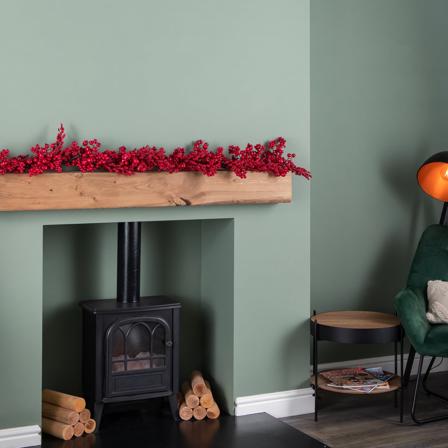 1.8m Red Plastic Berry Burst Christmas Garland