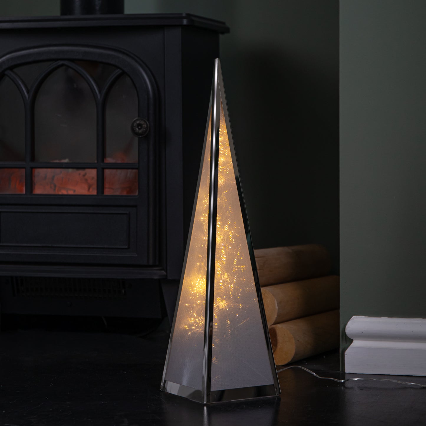 45cm Light up Holographic Christmas Pyramid Decoration with Warm White LEDs