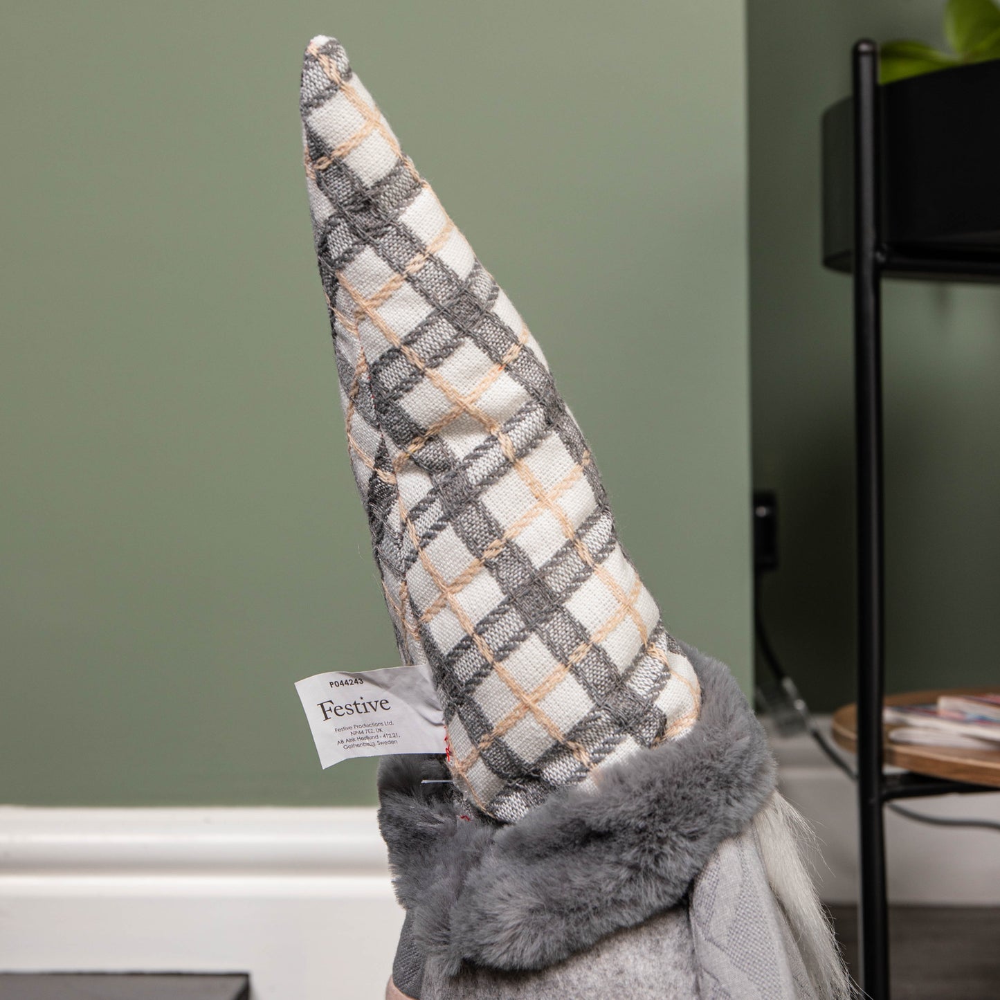 73cm Grey Sitting Christmas Gonk Decoration with Tartan Hat and Dangly Legs