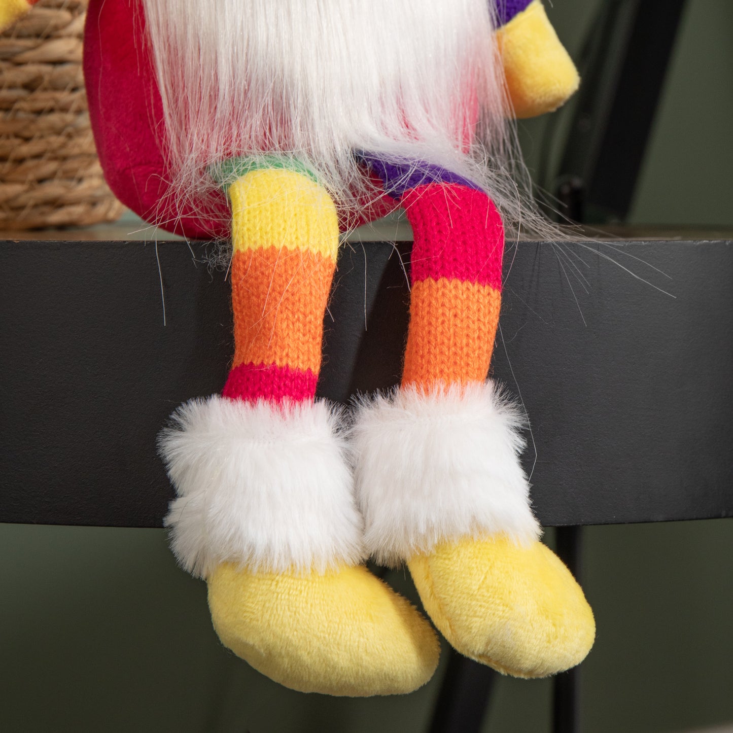 47cm Rainbow Plush Seated Christmas Gonk with Dangly Legs Decoration
