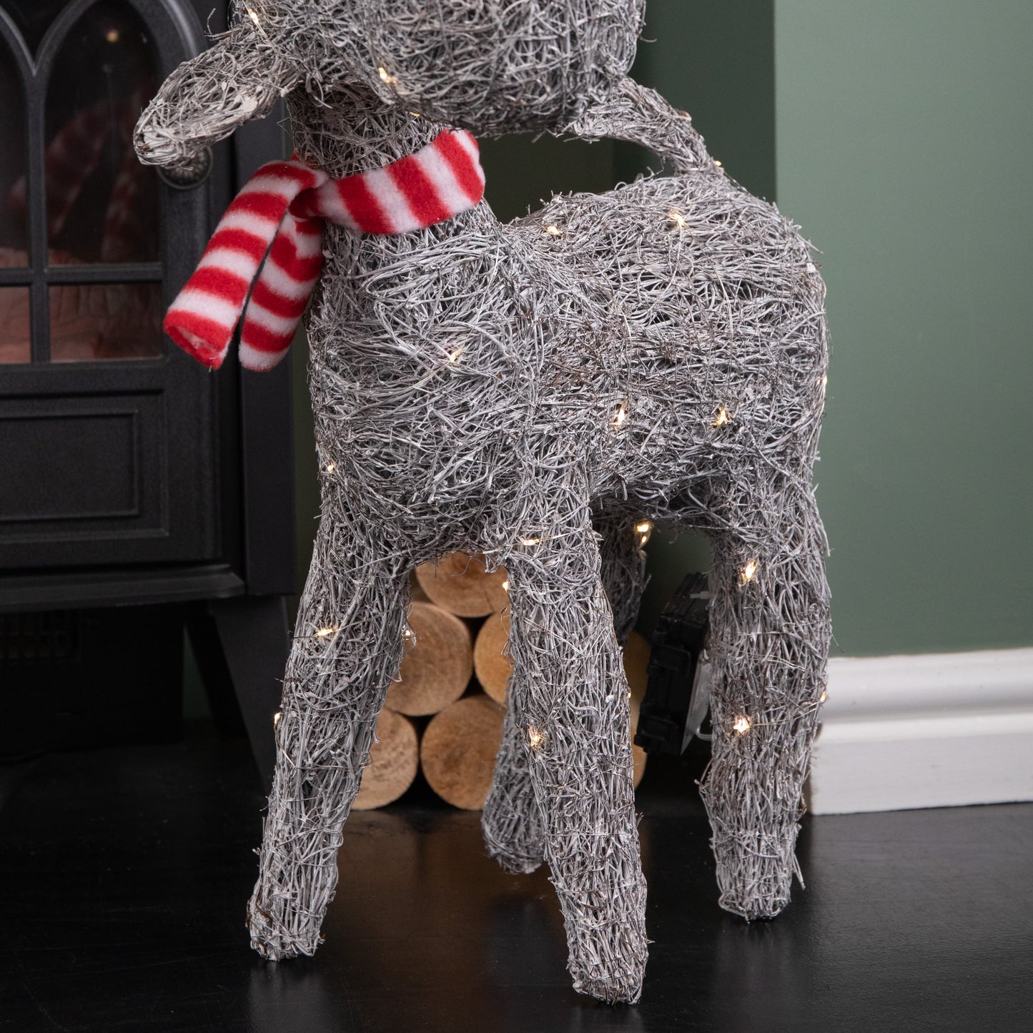 66cm Battery Operated Rattan Woven Cupid Reindeer with Warm White LEDs